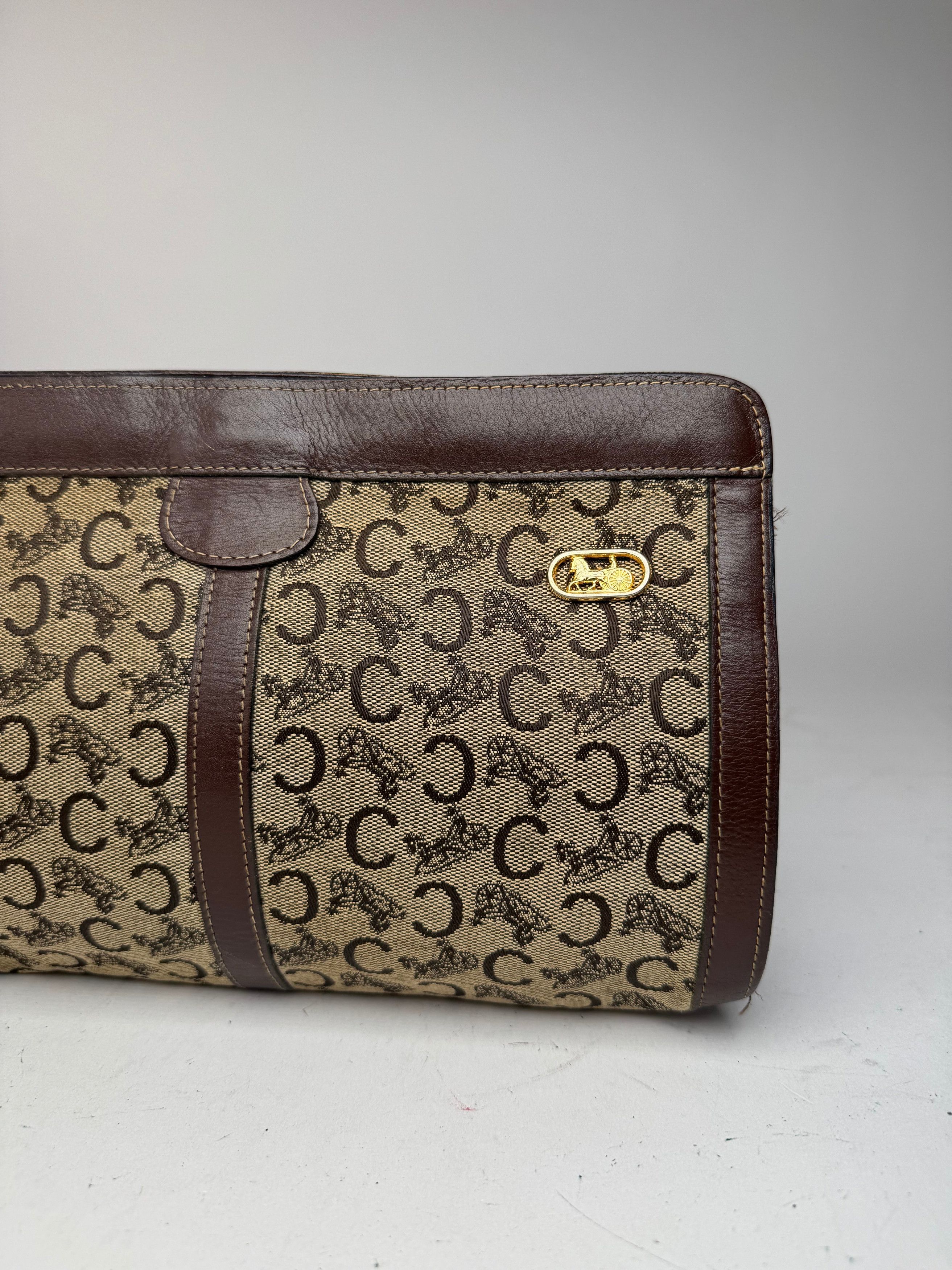 Celine Vintage Macadam Monogram Canvas Leather clutch brown grey Size ONE SIZE - 8 Thumbnail