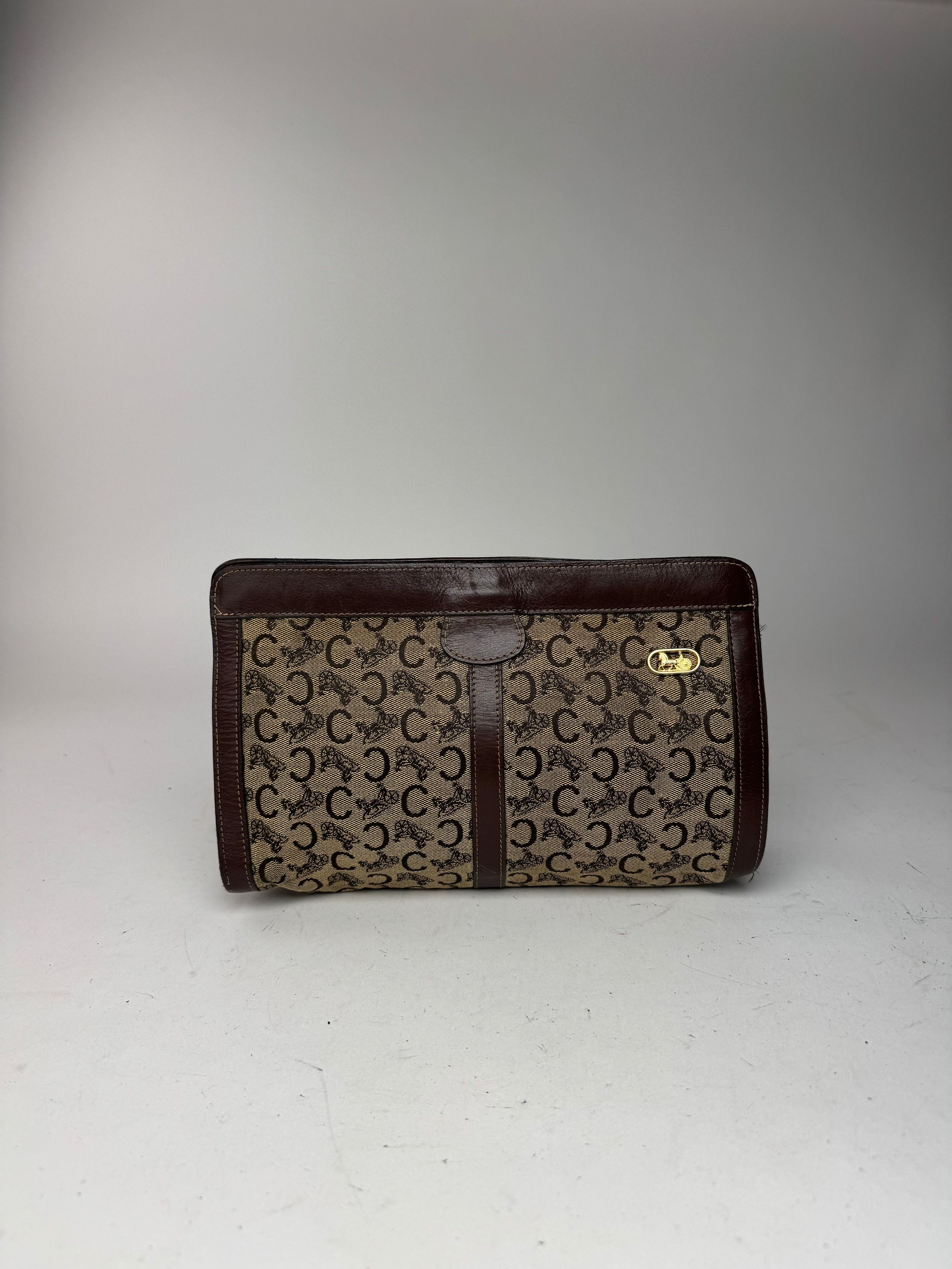Celine Vintage Macadam Monogram Canvas Leather clutch brown grey Size ONE SIZE - 14 Thumbnail