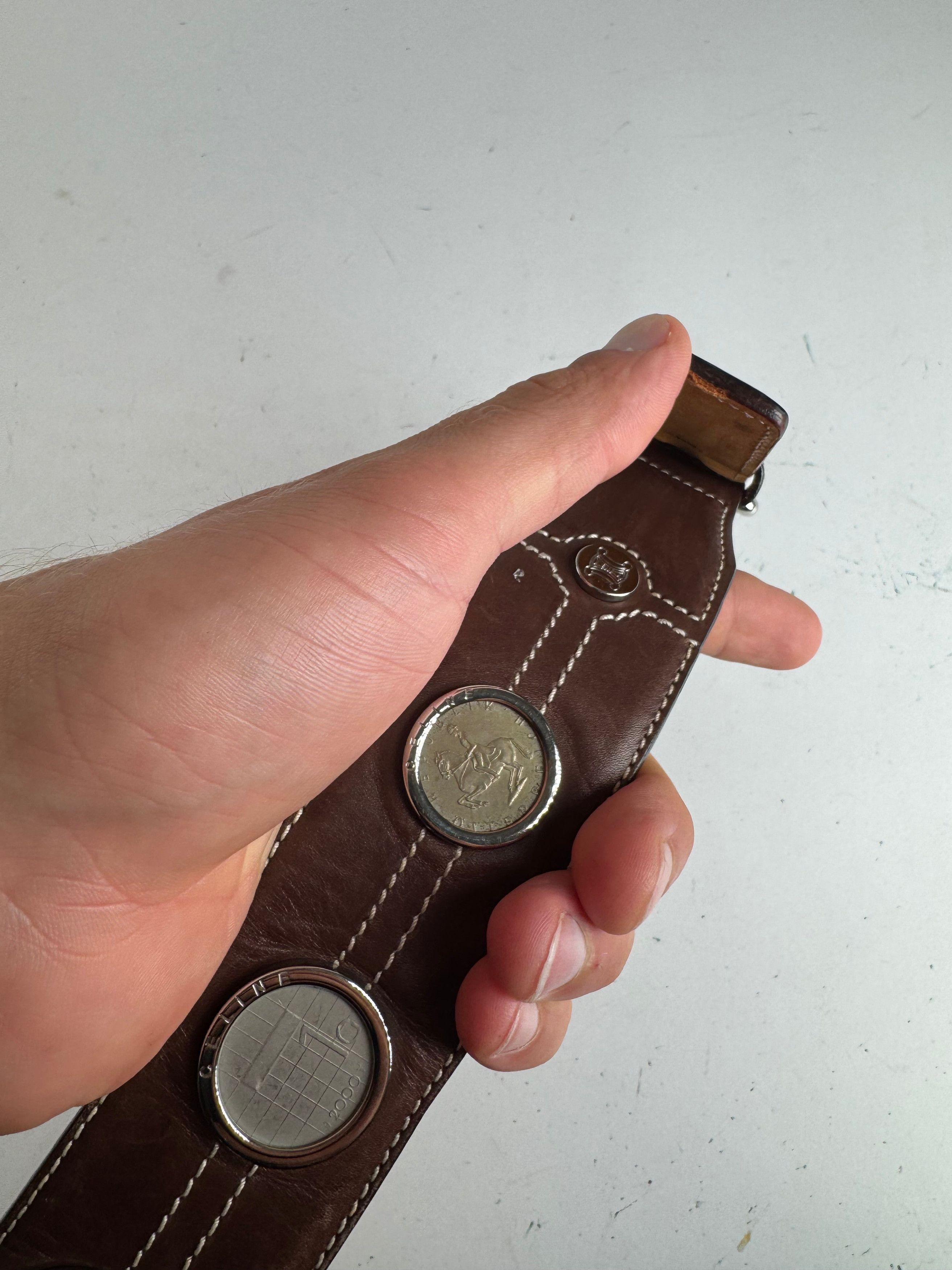 Celine Vintage Paris Metal / Leather coin application belt brown Size ONE SIZE - 10 Thumbnail