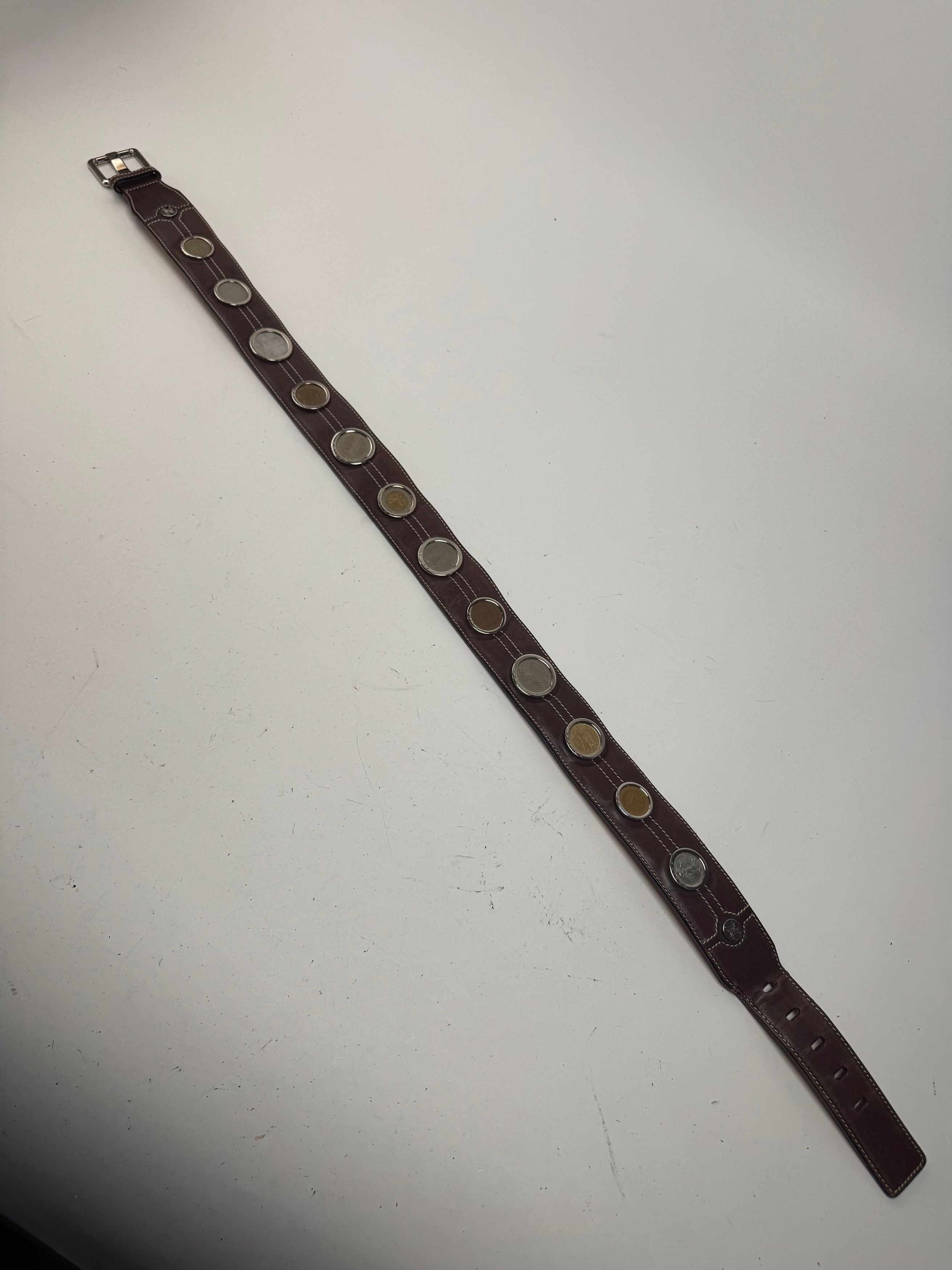 Celine Vintage Paris Metal / Leather coin application belt brown Size ONE SIZE - 8 Thumbnail