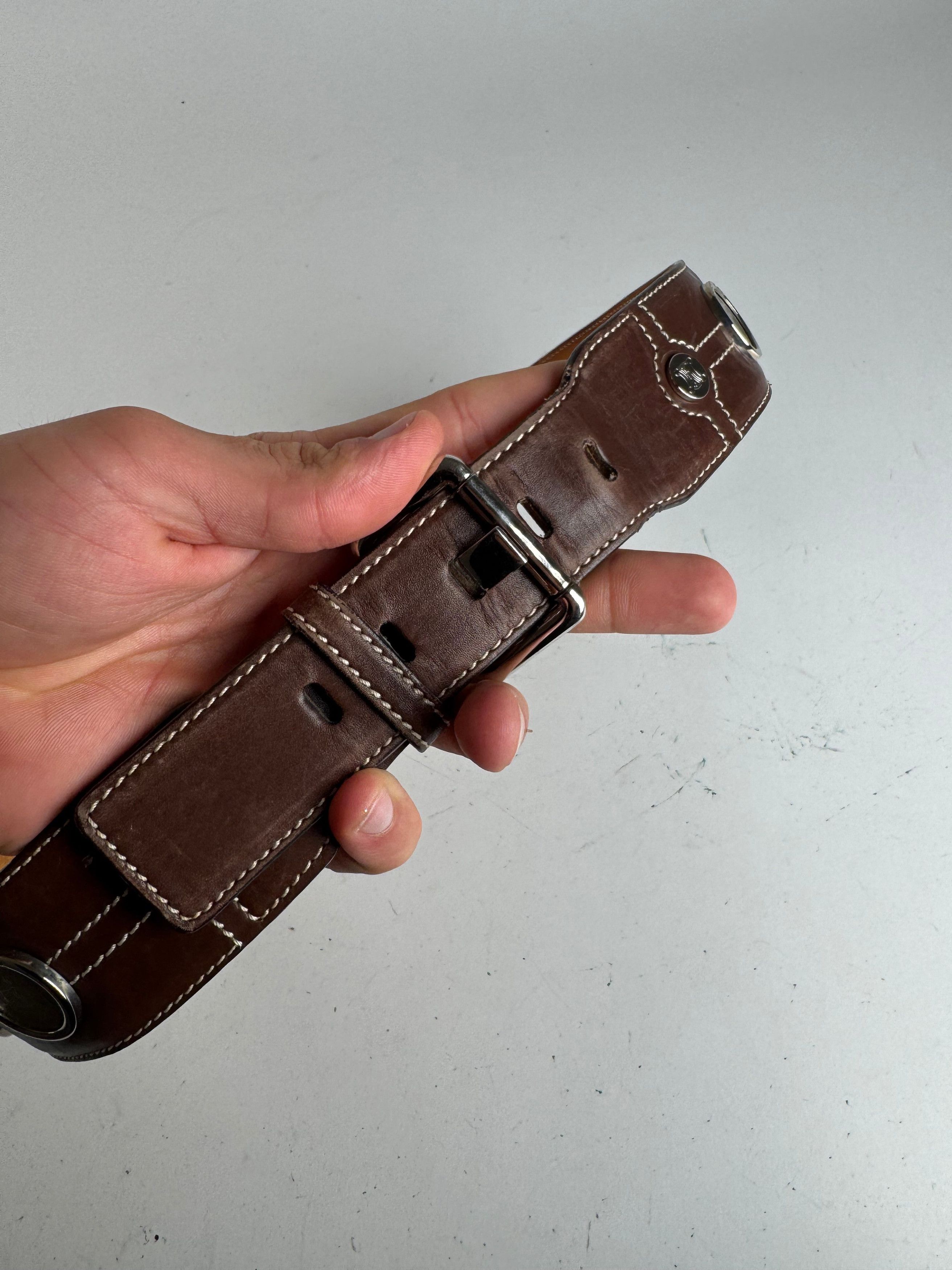 Celine Vintage Paris Metal / Leather coin application belt brown Size ONE SIZE - 7 Thumbnail