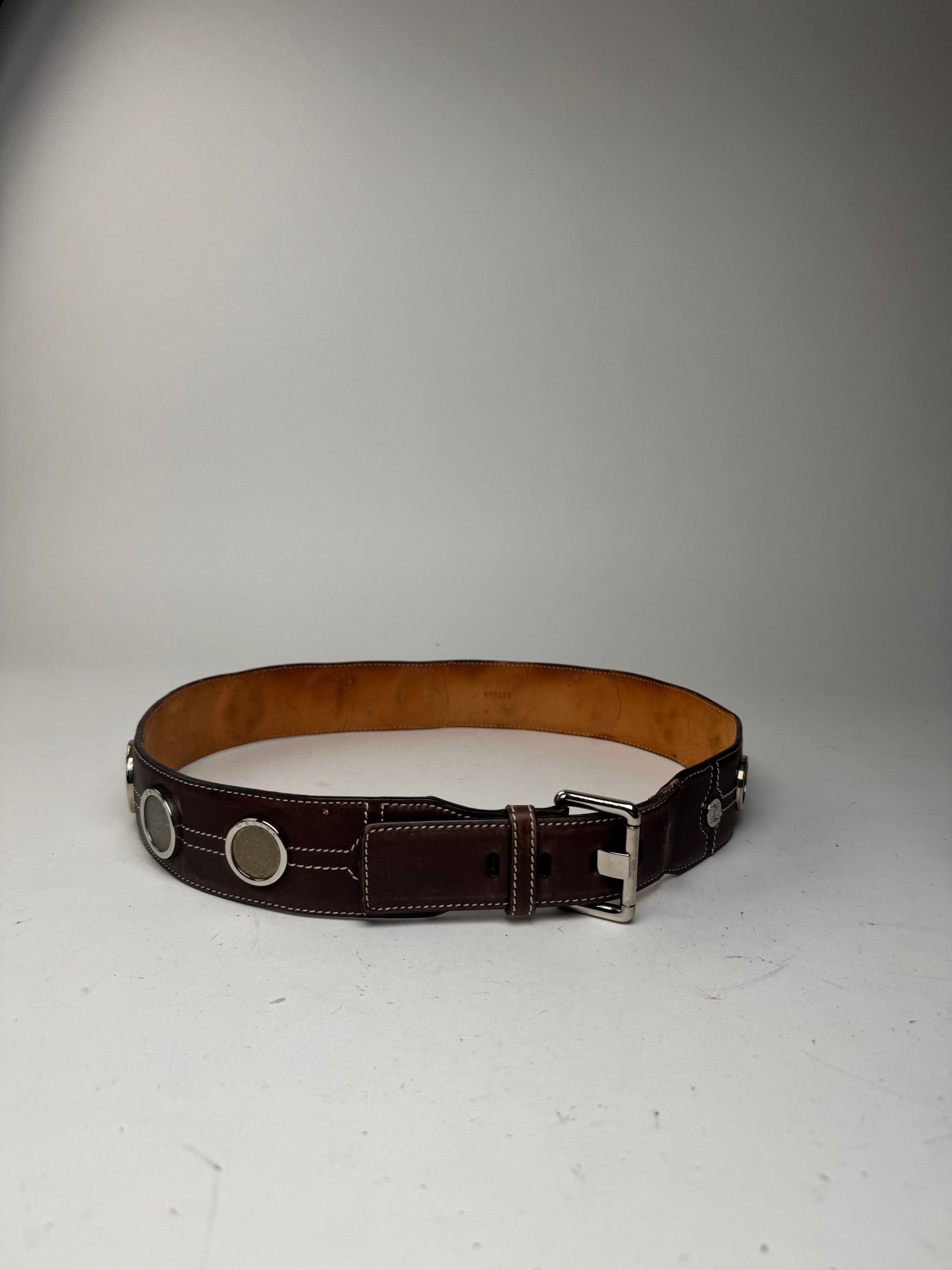 Celine Vintage Paris Metal / Leather coin application belt brown Size ONE SIZE - 4 Thumbnail