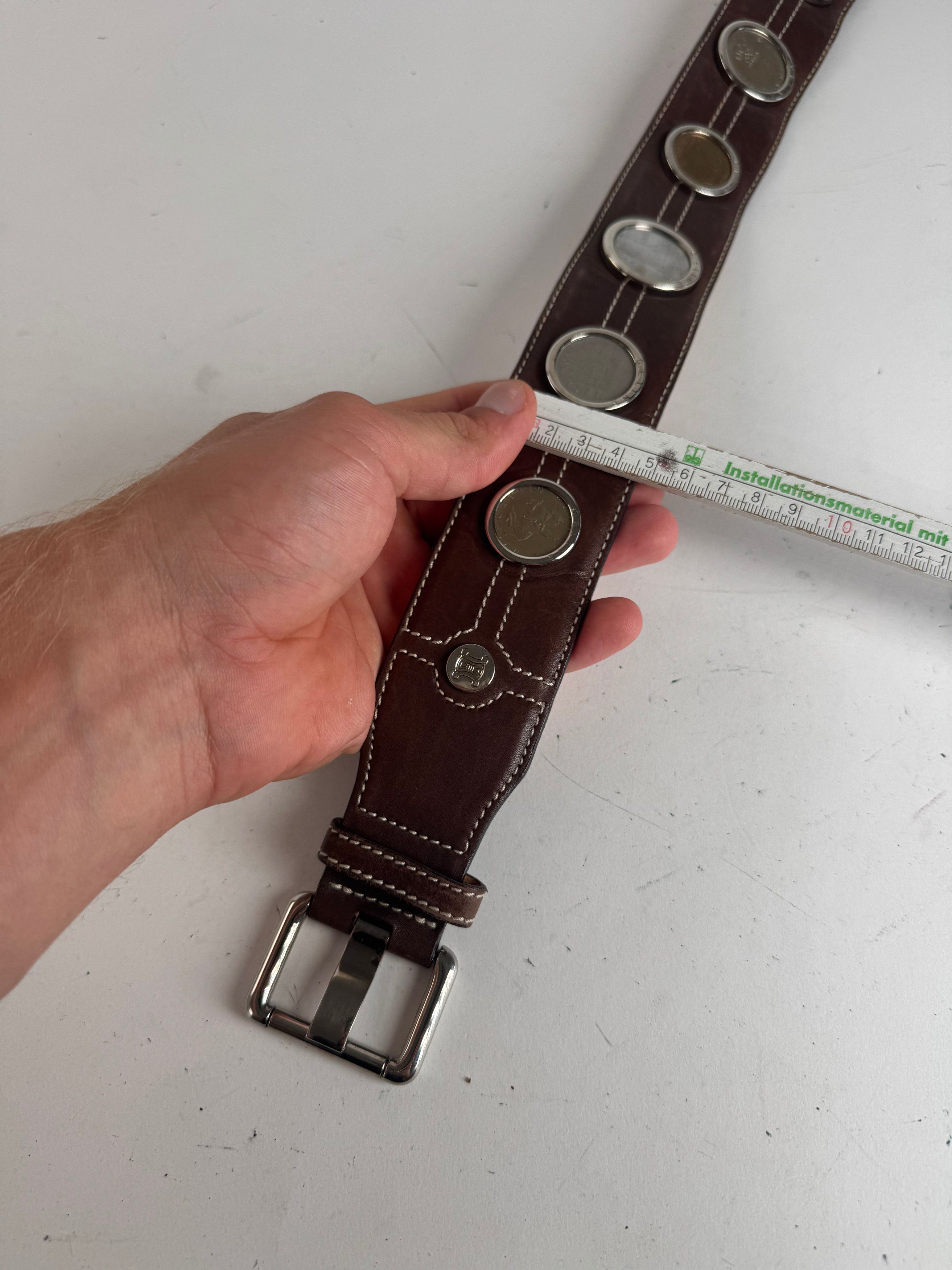 Celine Vintage Paris Metal / Leather coin application belt brown Size ONE SIZE - 14 Thumbnail