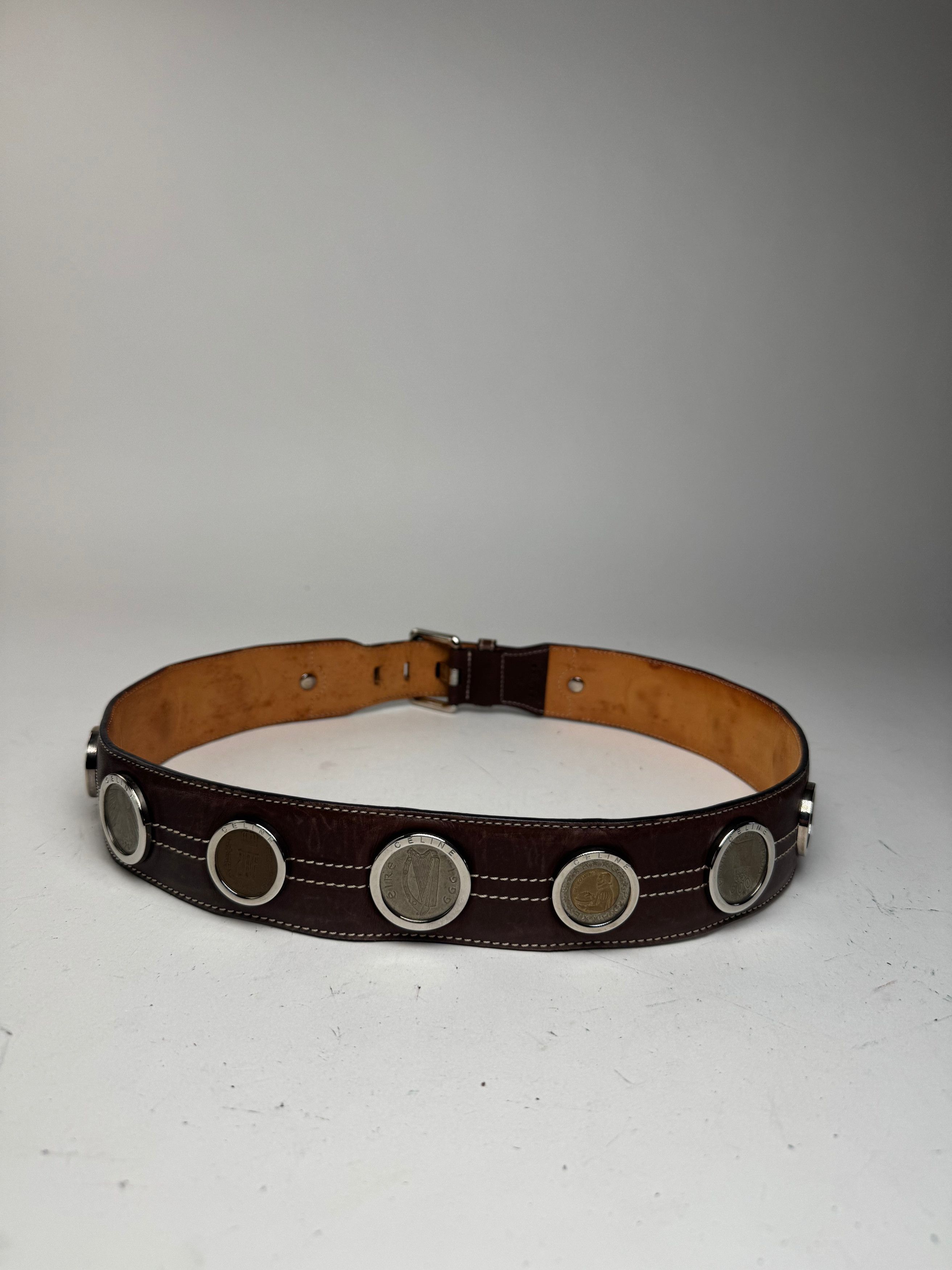 Celine Vintage Paris Metal / Leather coin application belt brown Size ONE SIZE - 15 Thumbnail