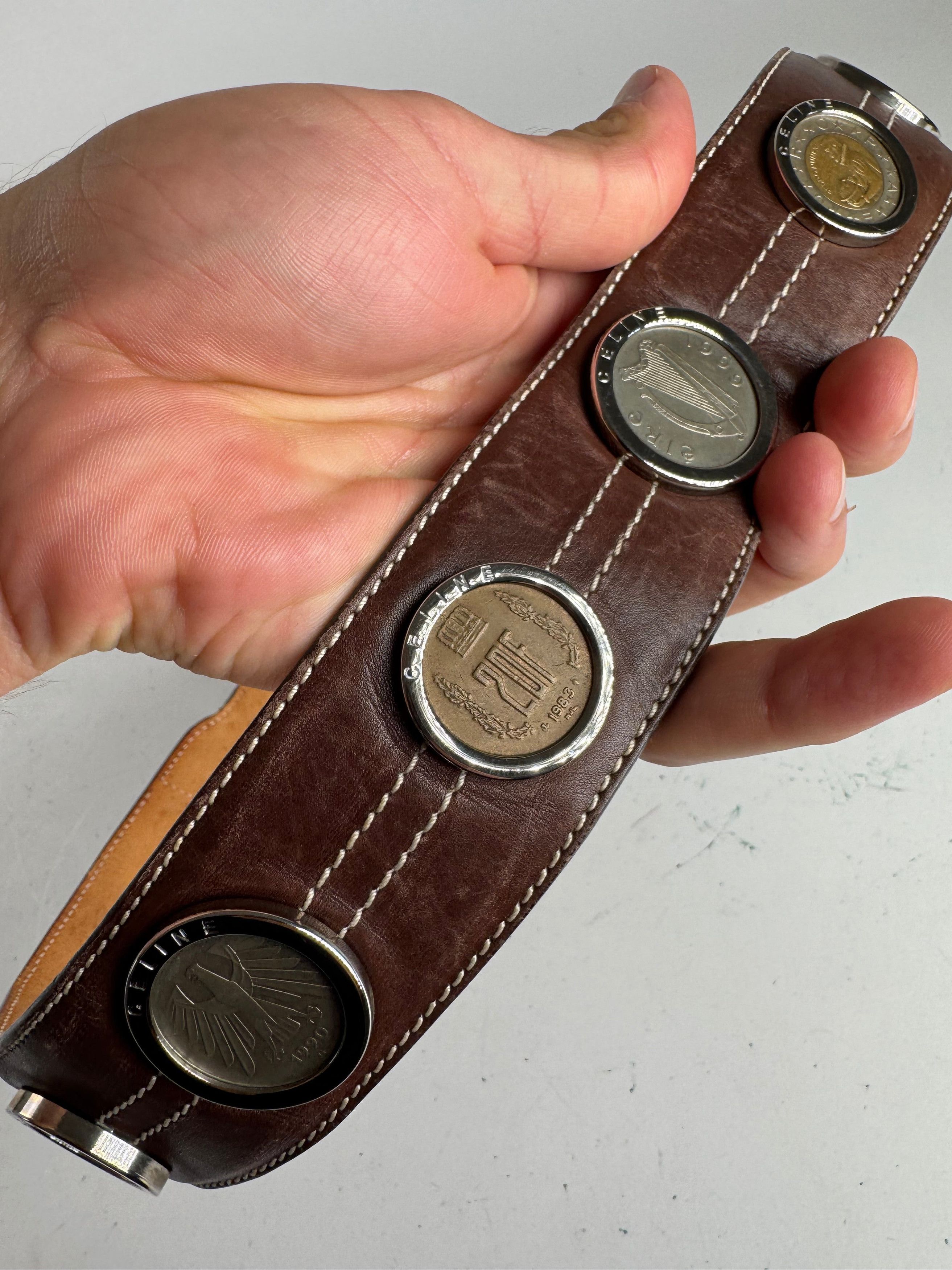 Celine Vintage Paris Metal / Leather coin application belt brown Size ONE SIZE - 6 Thumbnail