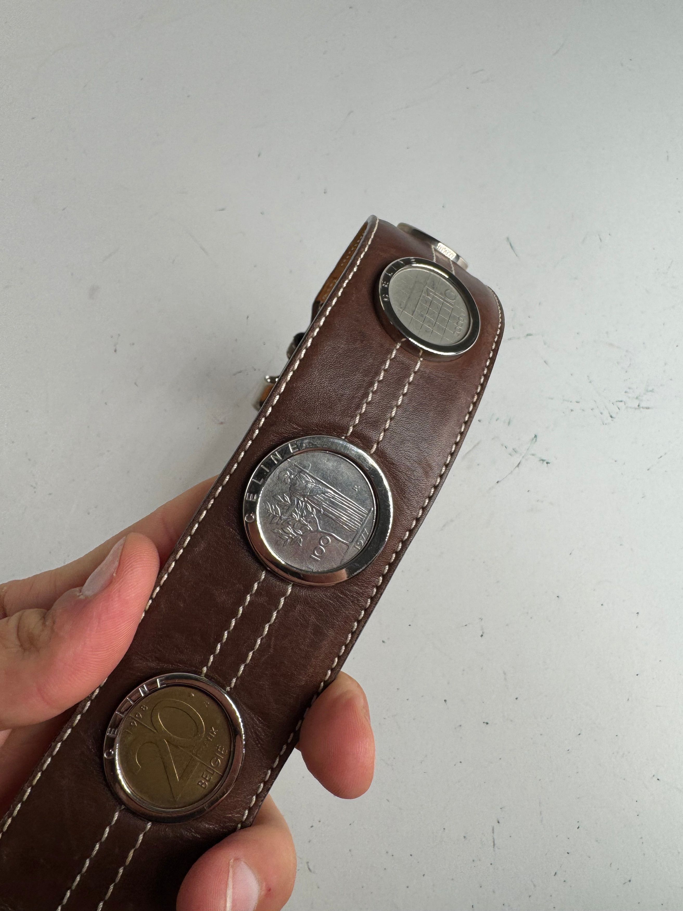Celine Vintage Paris Metal / Leather coin application belt brown Size ONE SIZE - 13 Thumbnail