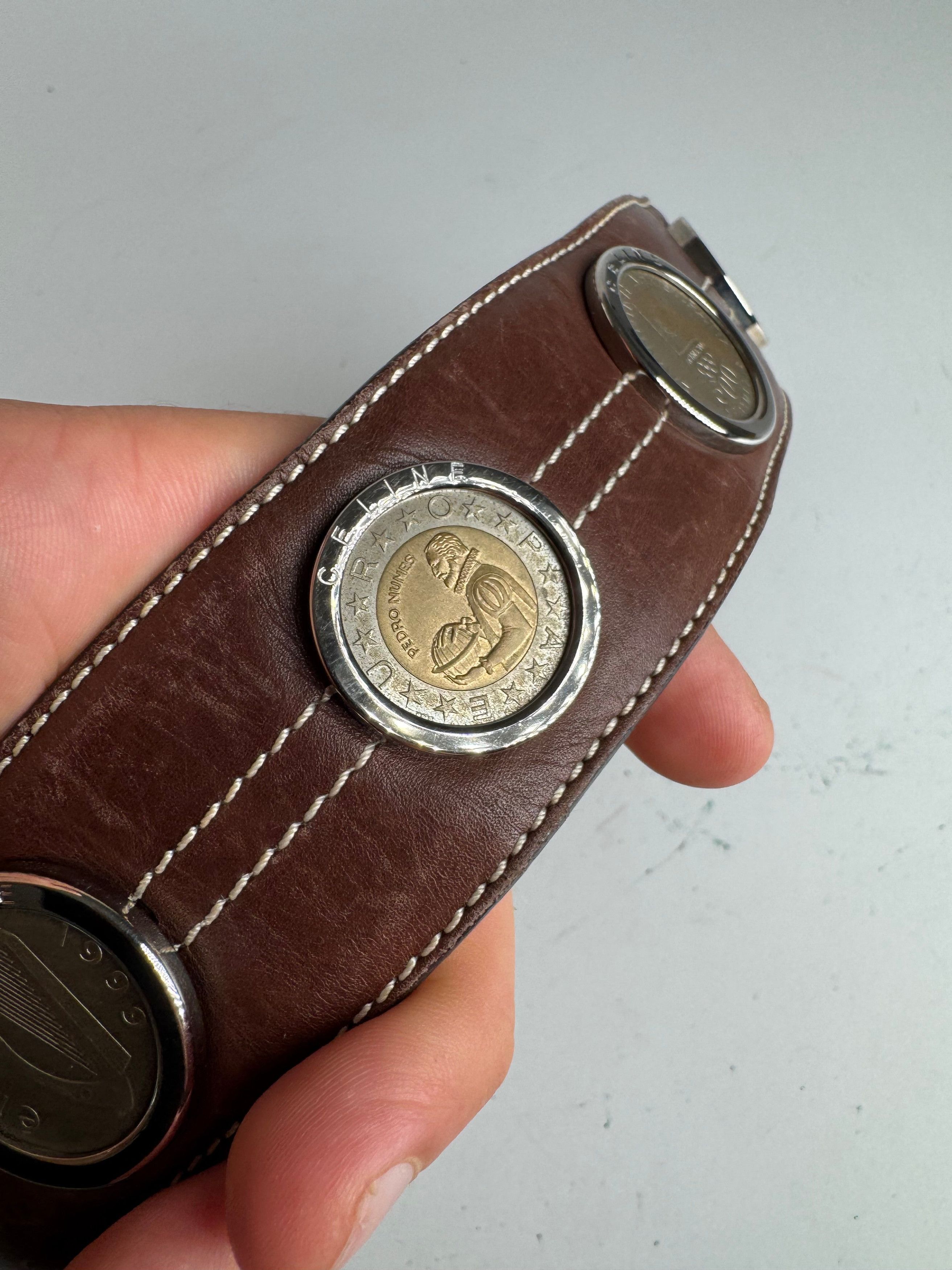 Celine Vintage Paris Metal / Leather coin application belt brown Size ONE SIZE - 5 Thumbnail