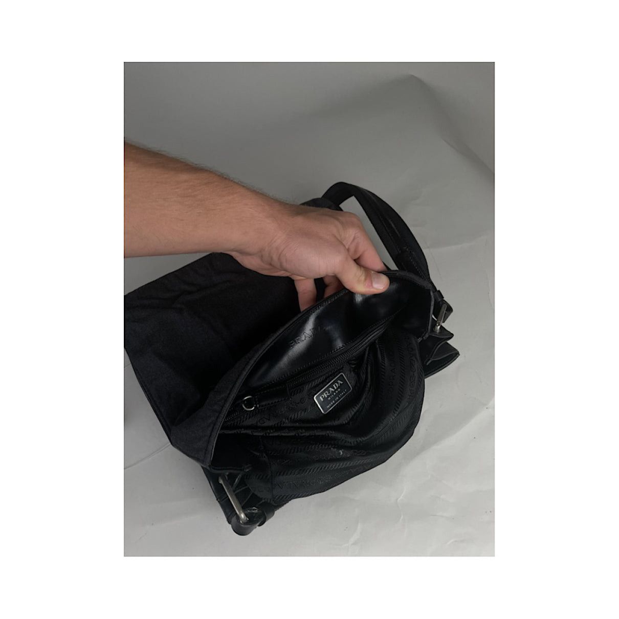 Prada Cleo Grey Cotton Handbag Size ONE SIZE - 4 Thumbnail