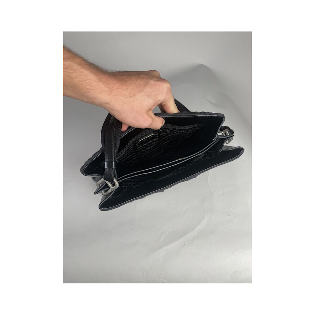 Prada Cleo Grey Cotton Handbag Size ONE SIZE - 2 Thumbnail