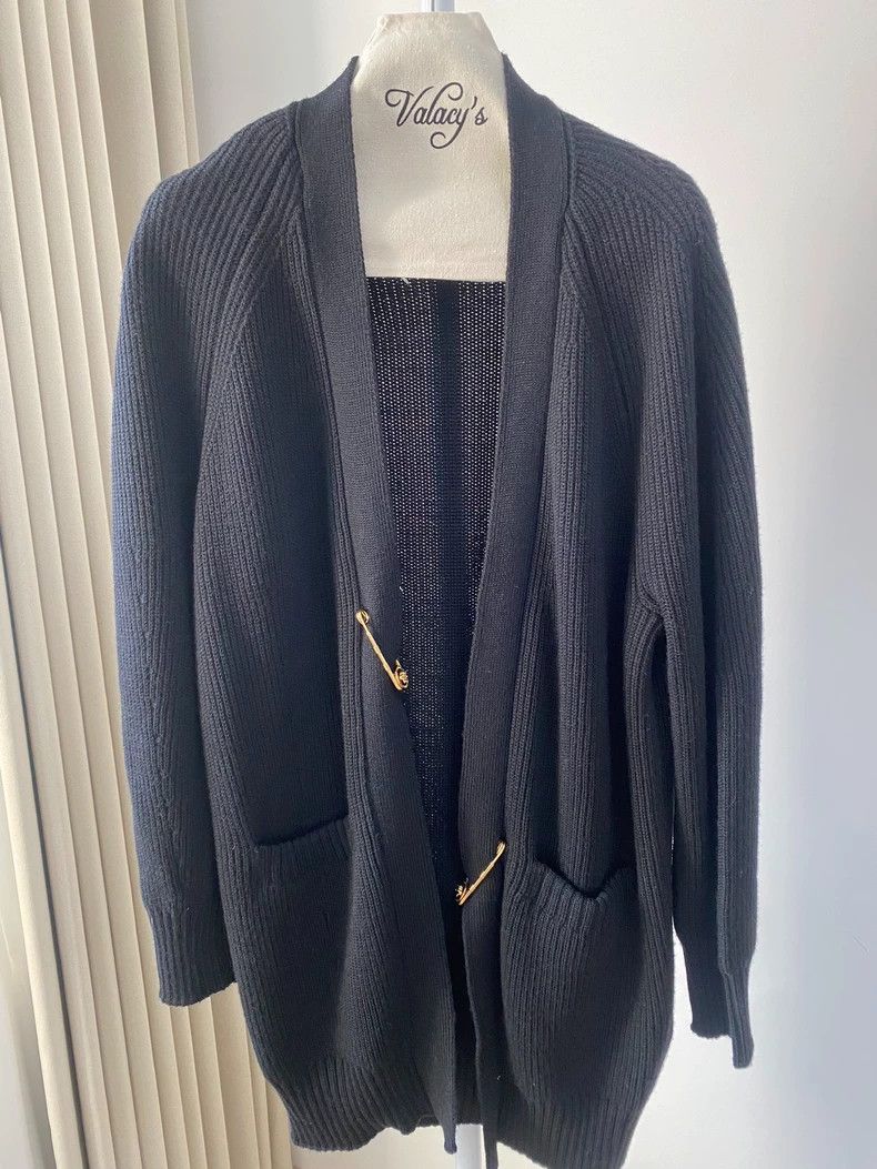 Versace Versace Black Cardigan with Gold Pin - dmc Size US M / EU 48-50 / 2 - 2 Thumbnail