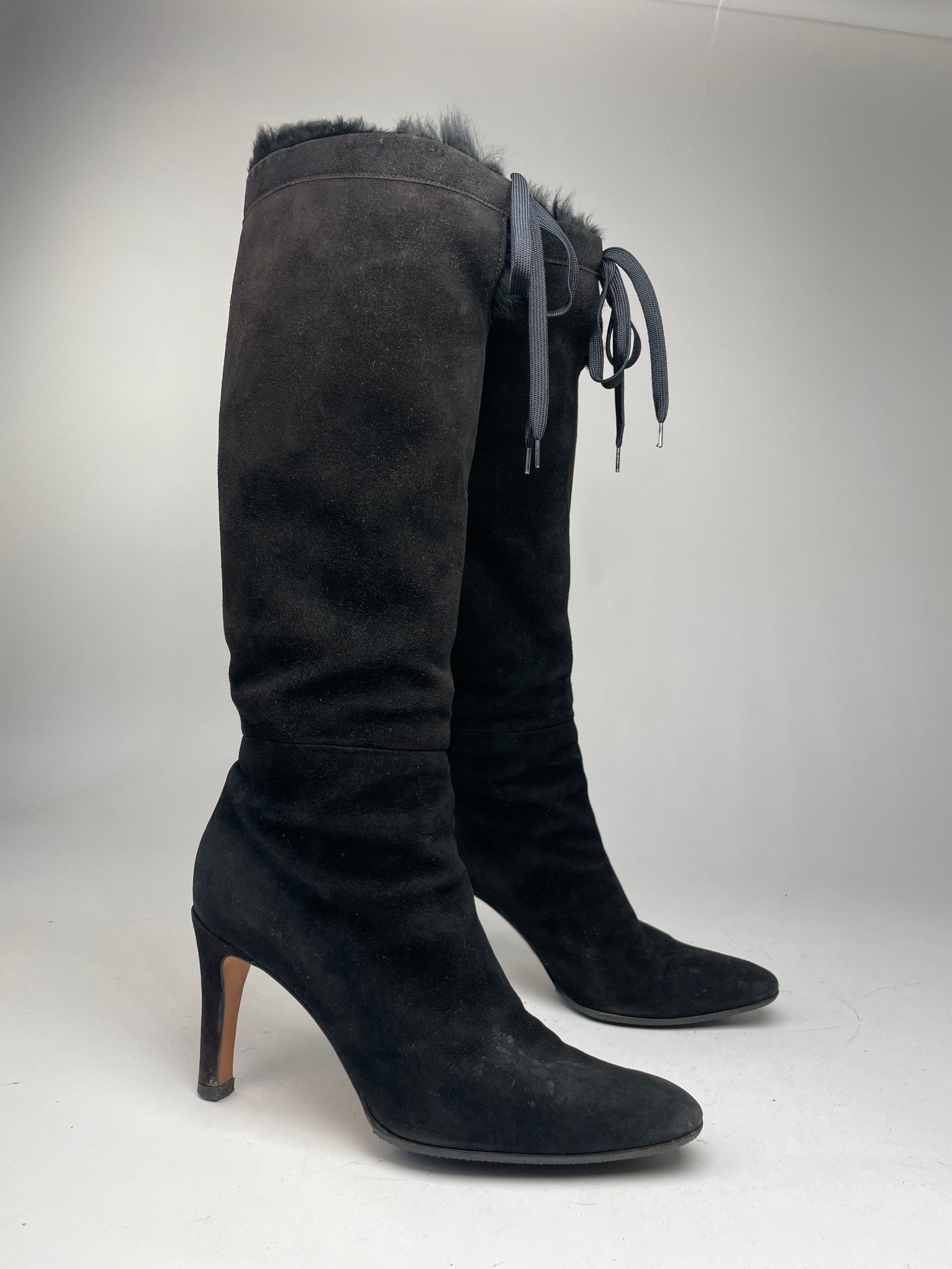 Gucci Vintage Fur / Leather Heeled Boots Black EU38C Size US 7 / IT 37 - 7 Thumbnail