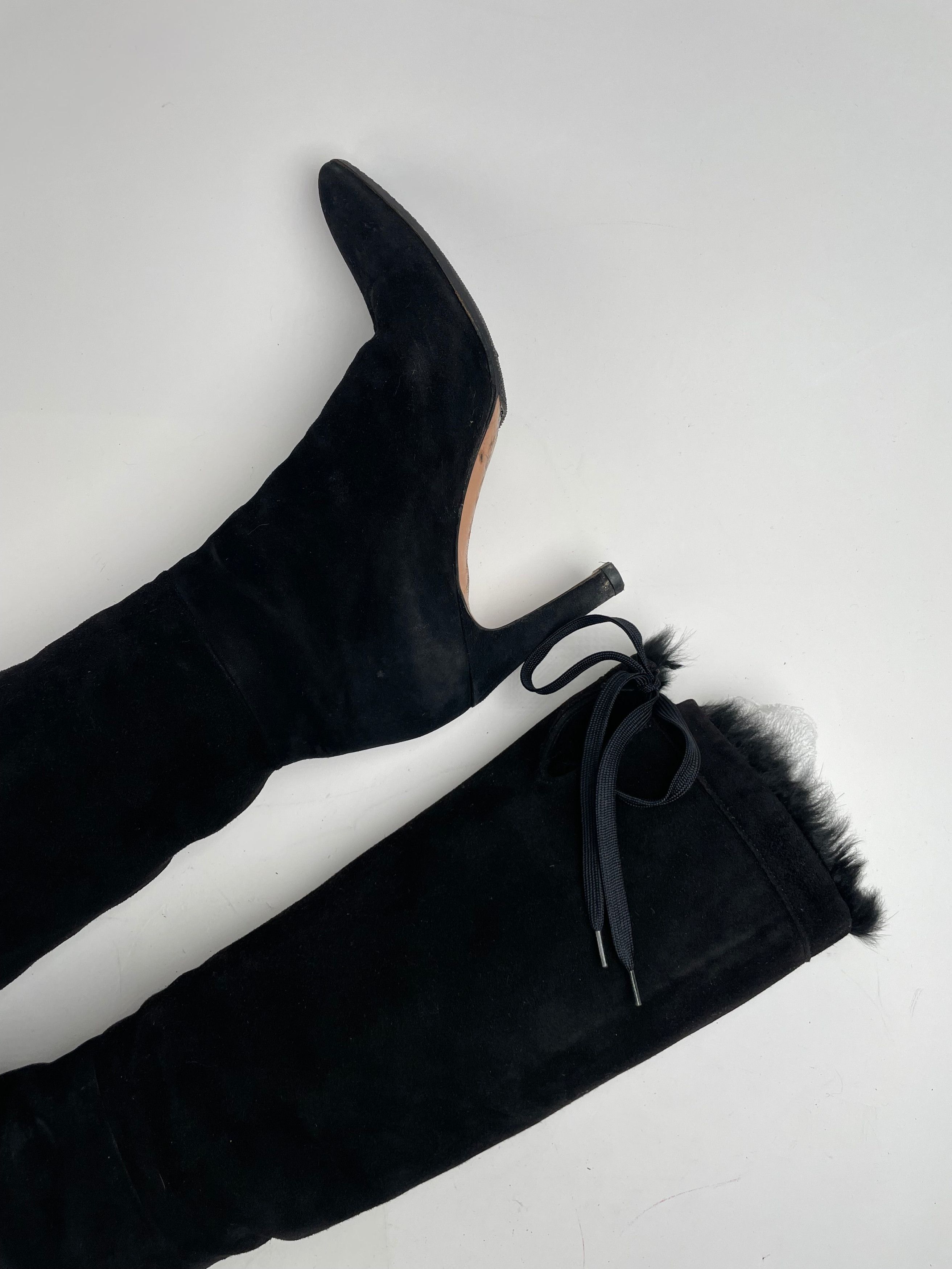 Gucci Vintage Fur / Leather Heeled Boots Black EU38C Size US 7 / IT 37 - 9 Thumbnail