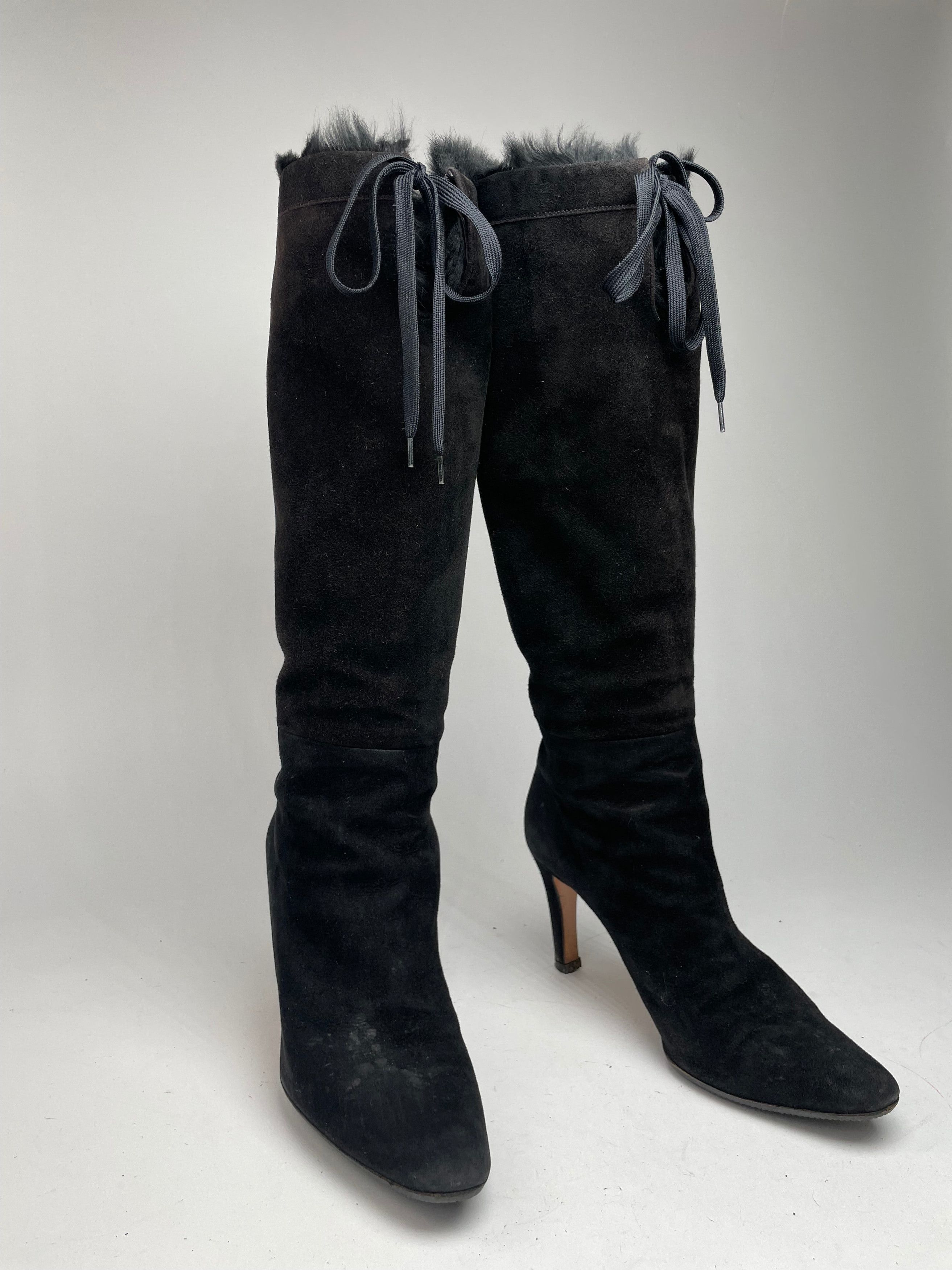 Gucci Vintage Fur / Leather Heeled Boots Black EU38C Size US 7 / IT 37 - 4 Thumbnail