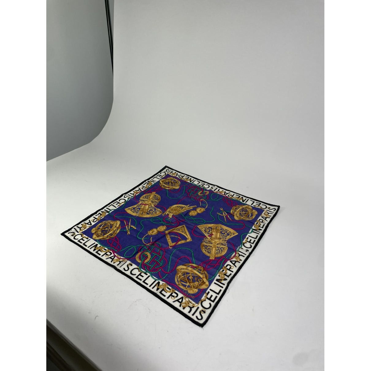 Celine Purple Silk Scarf Size ONE SIZE - 4 Thumbnail