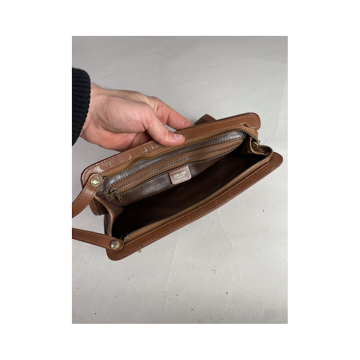 Celine Triomphe Vintage Brown Leather Clutch Bag Size ONE SIZE - 3 Thumbnail