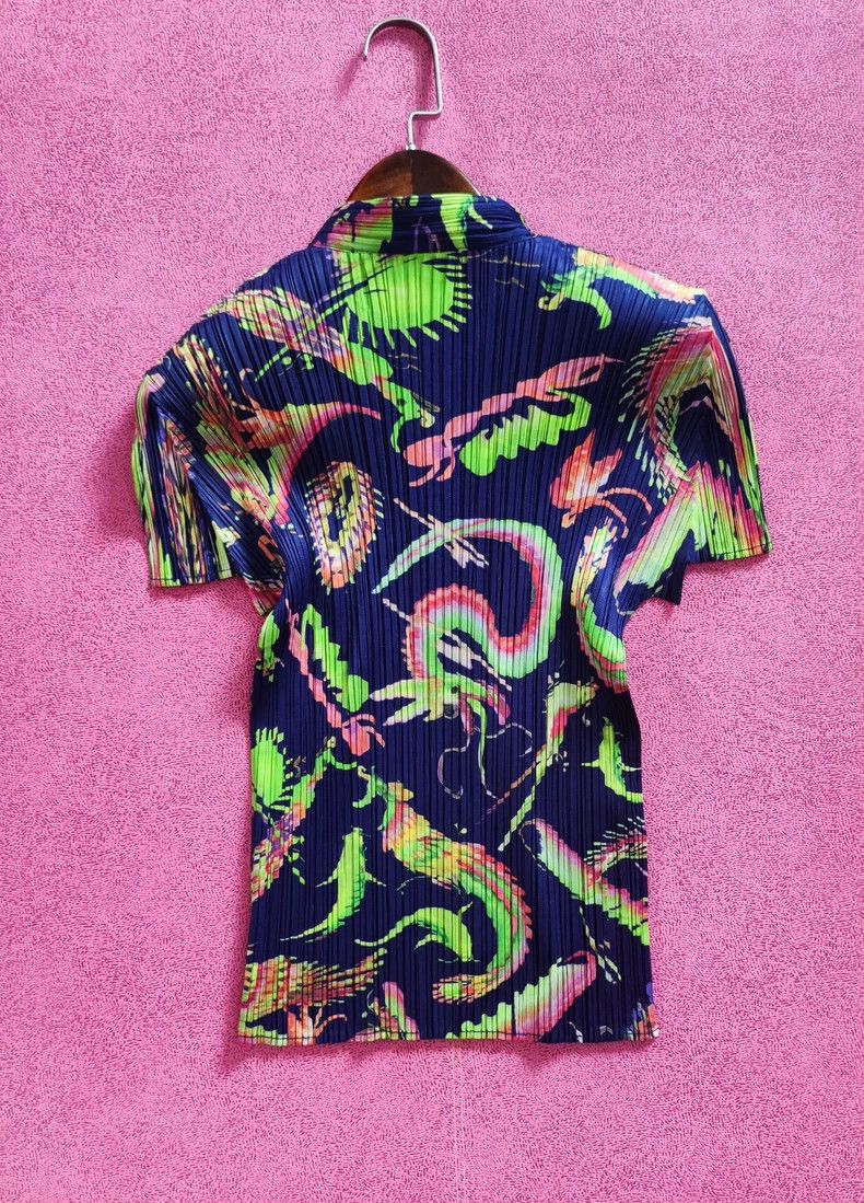 Issey Miyake Mandarin Collar Phoenix Print Short Sleeve Top - dmc Size US M / EU 48-50 / 2 - 2 Thumbnail