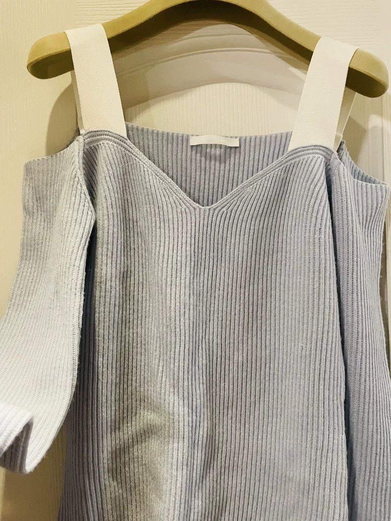 HELMUT LANG Blue Ribbed Sling Sweater - dmc