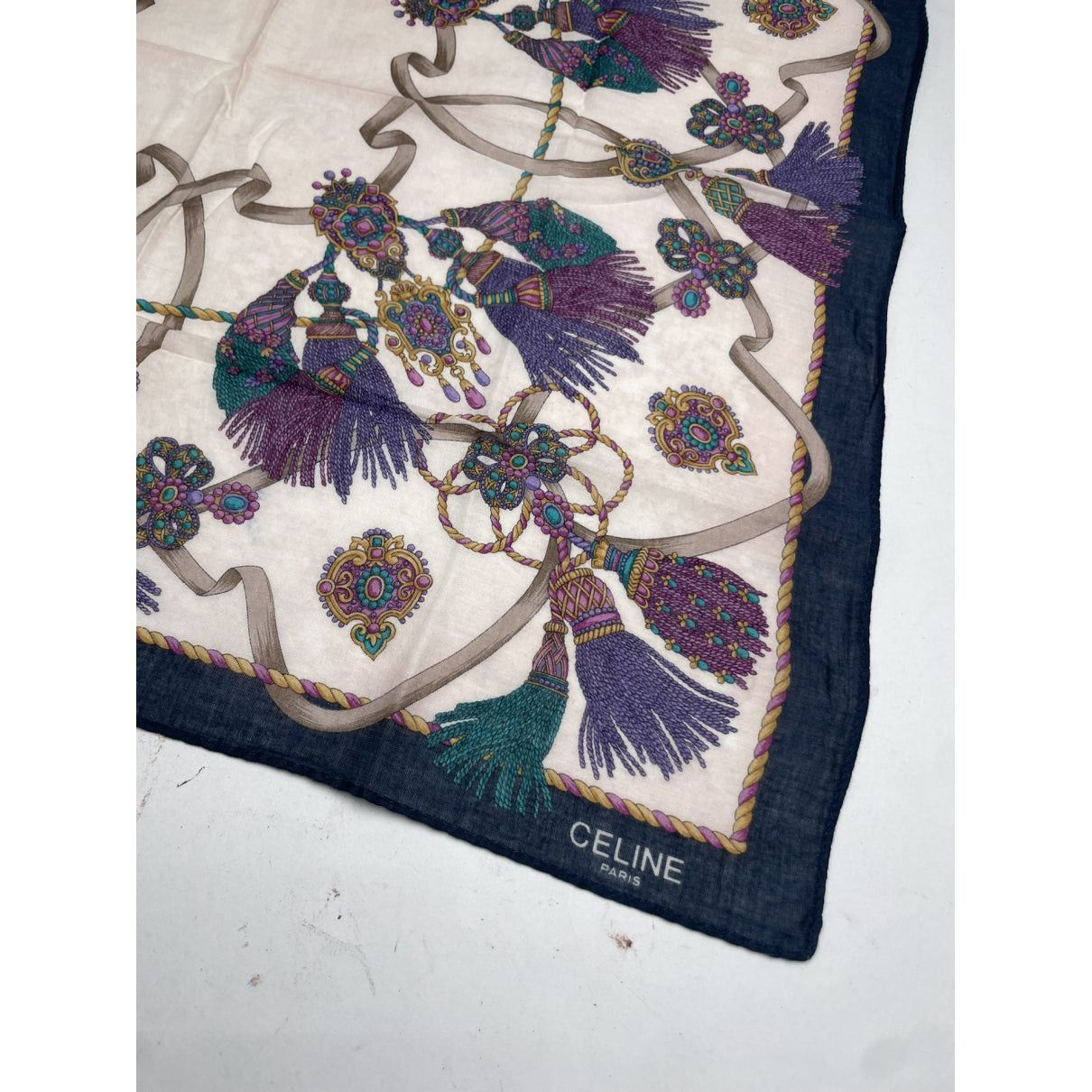 Celine Navy Silk Scarf Size ONE SIZE - 2 Thumbnail