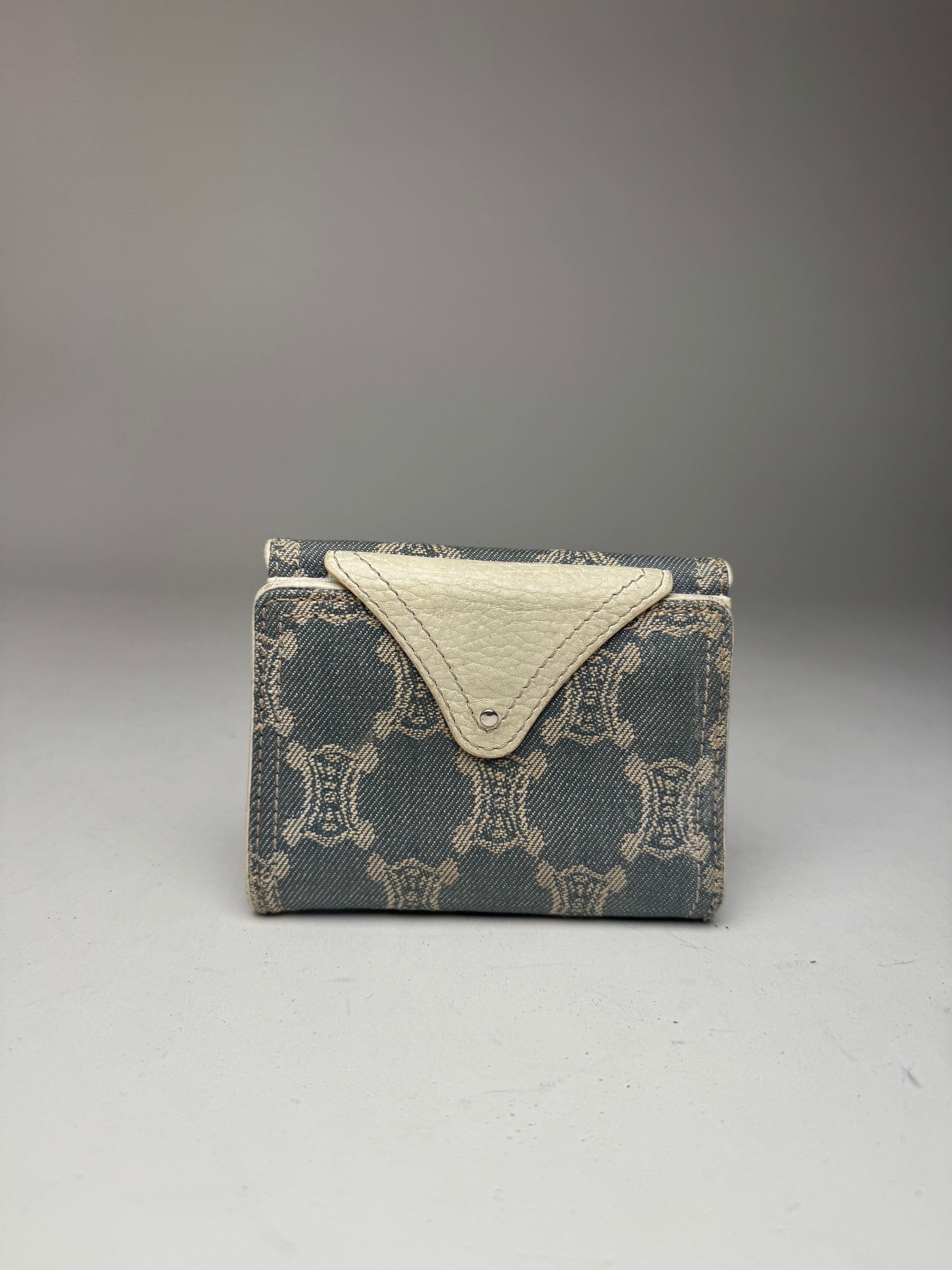 Celine Vintage Paris Denim Leather Monogram wallet white blue Size ONE SIZE - 2 Thumbnail