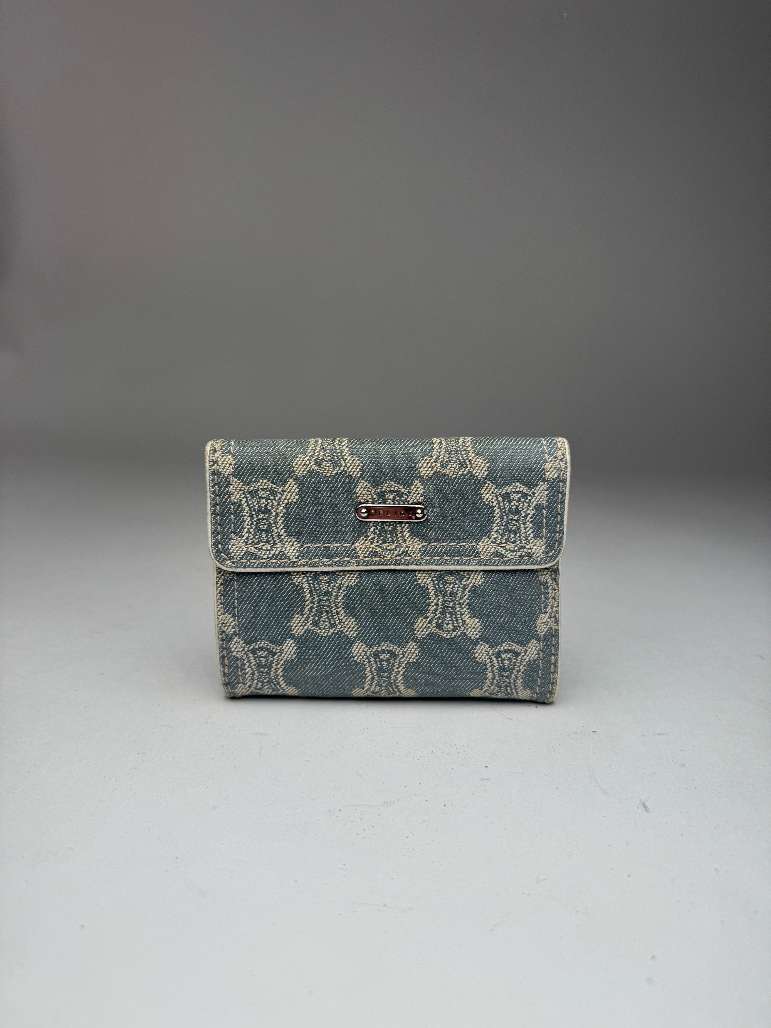 Celine Vintage Paris Denim Leather Monogram wallet white blue Size ONE SIZE - 6 Thumbnail