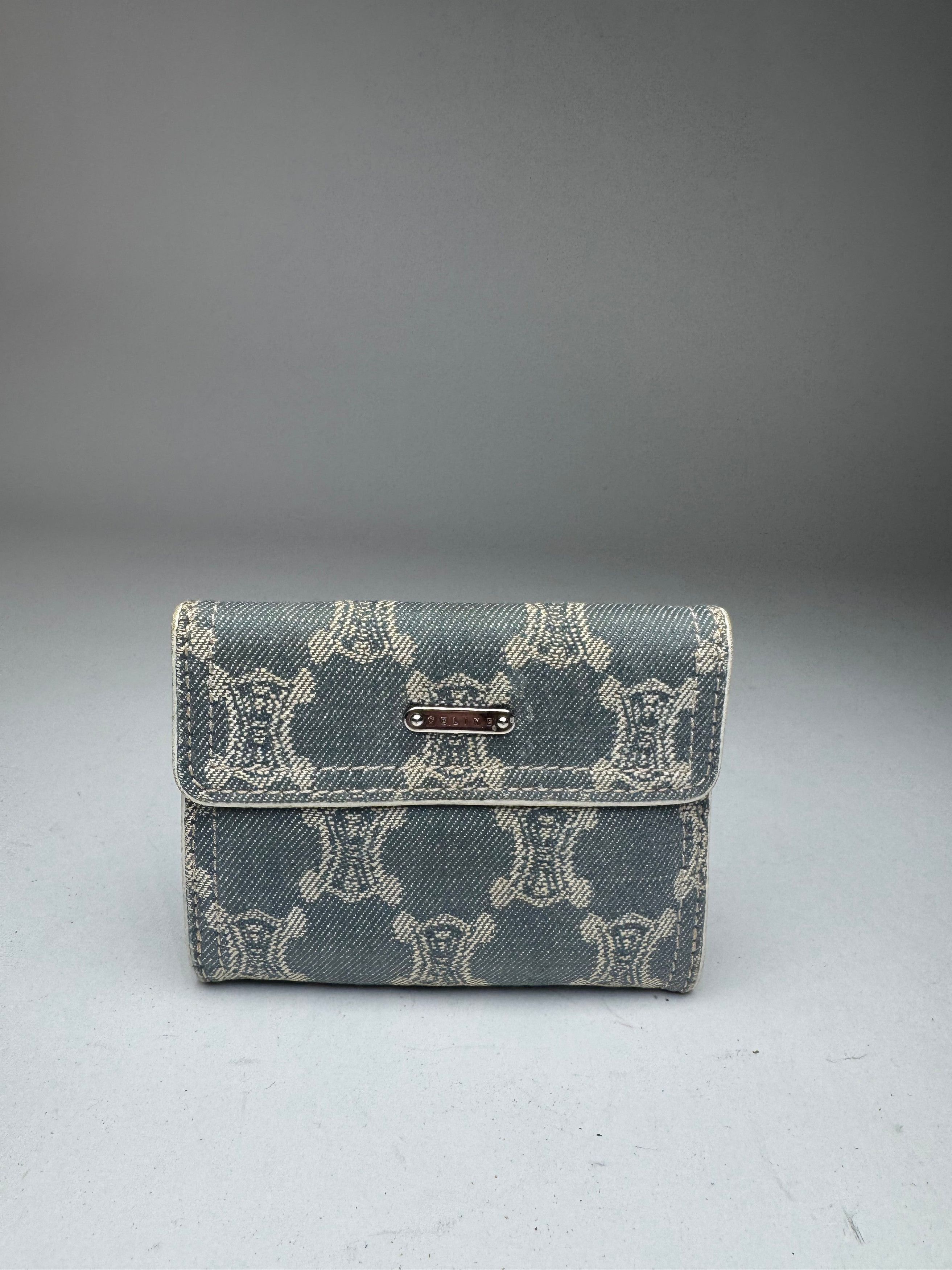Celine Vintage Paris Denim Leather Monogram wallet white blue Size ONE SIZE - 10 Thumbnail
