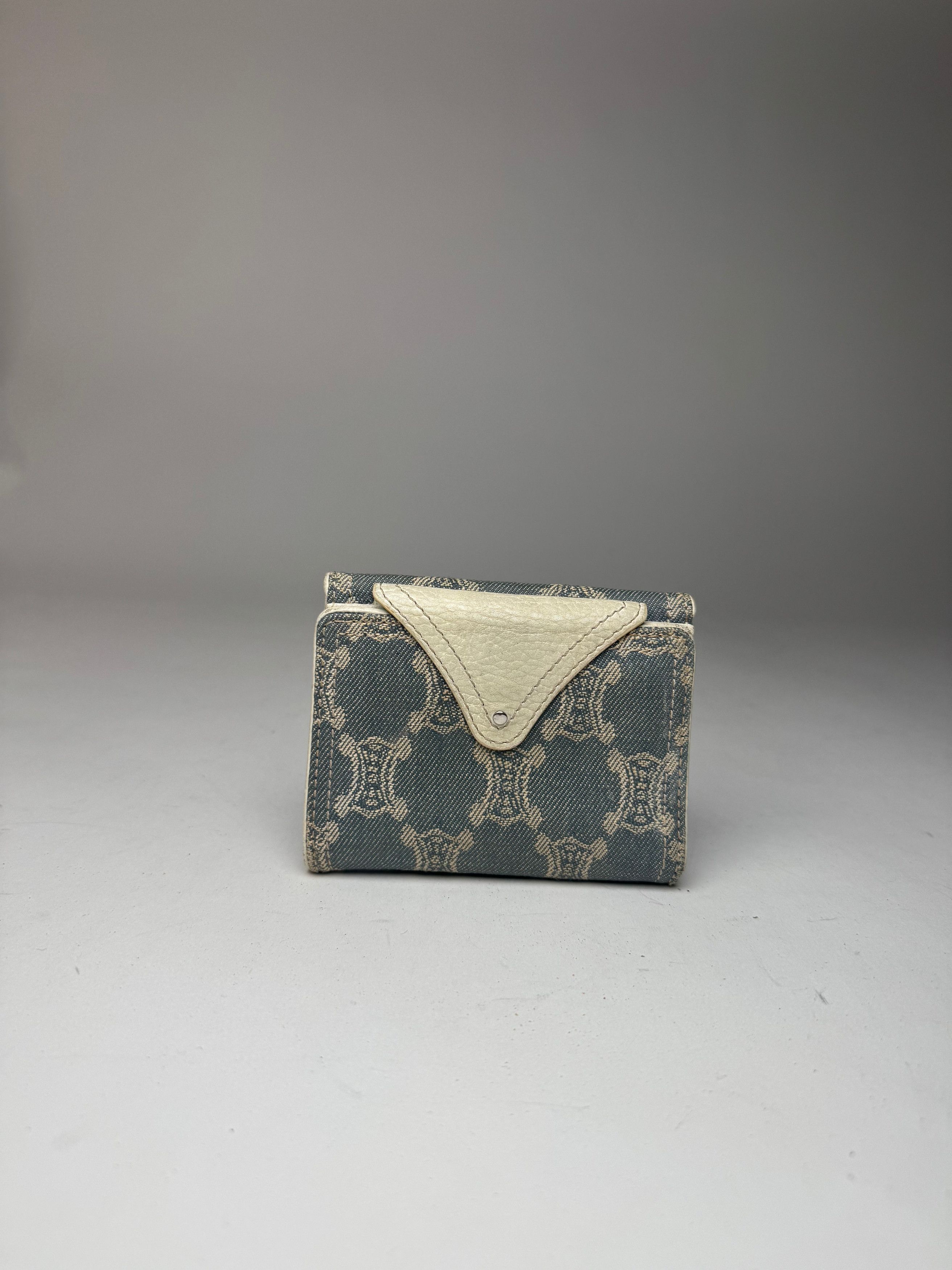 Celine Vintage Paris Denim Leather Monogram wallet white blue Size ONE SIZE - 7 Thumbnail