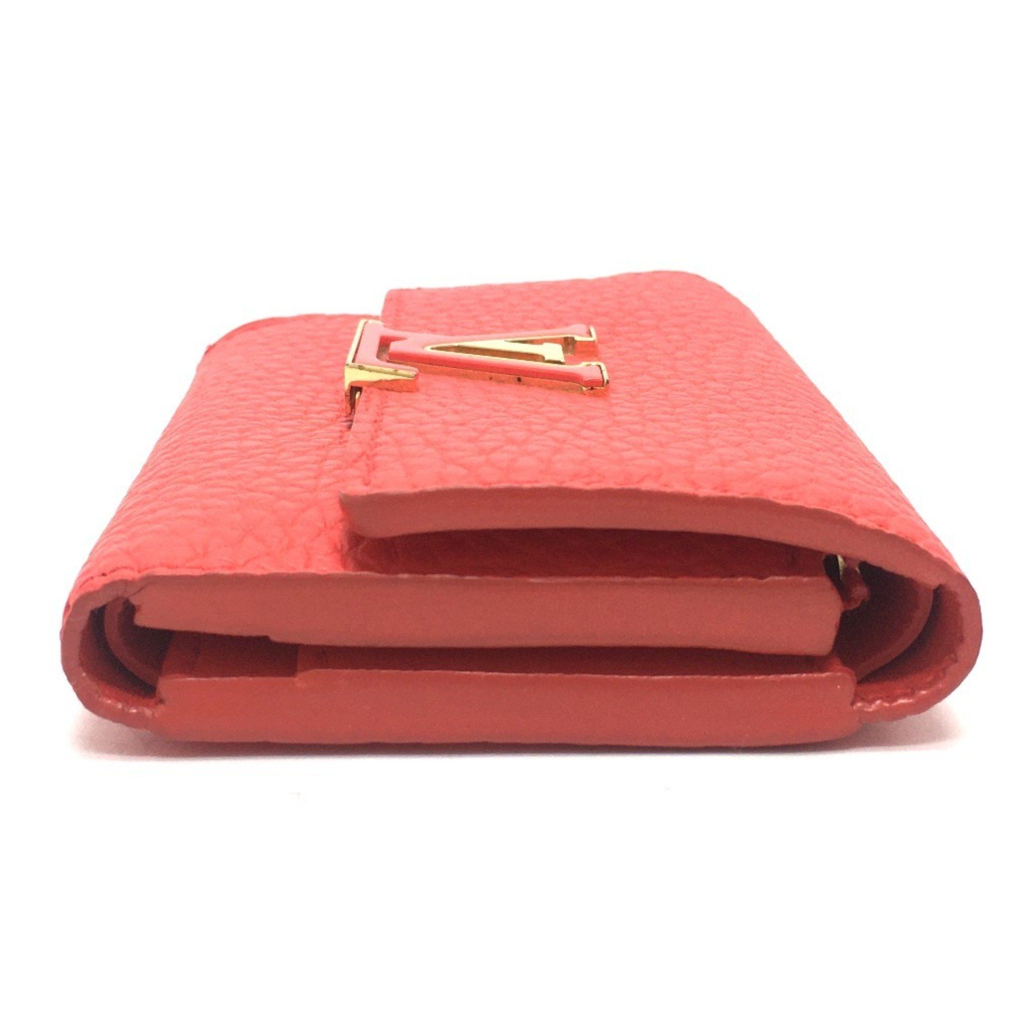 Louis Vuitton LOUIS VUITTON M69069 Japan Exclusive Portefeuille Capucines XS Compact Tri-fold Wallet in Taurillon Leather, Coral Tahiti Red Size ONE SIZE - 3 Thumbnail
