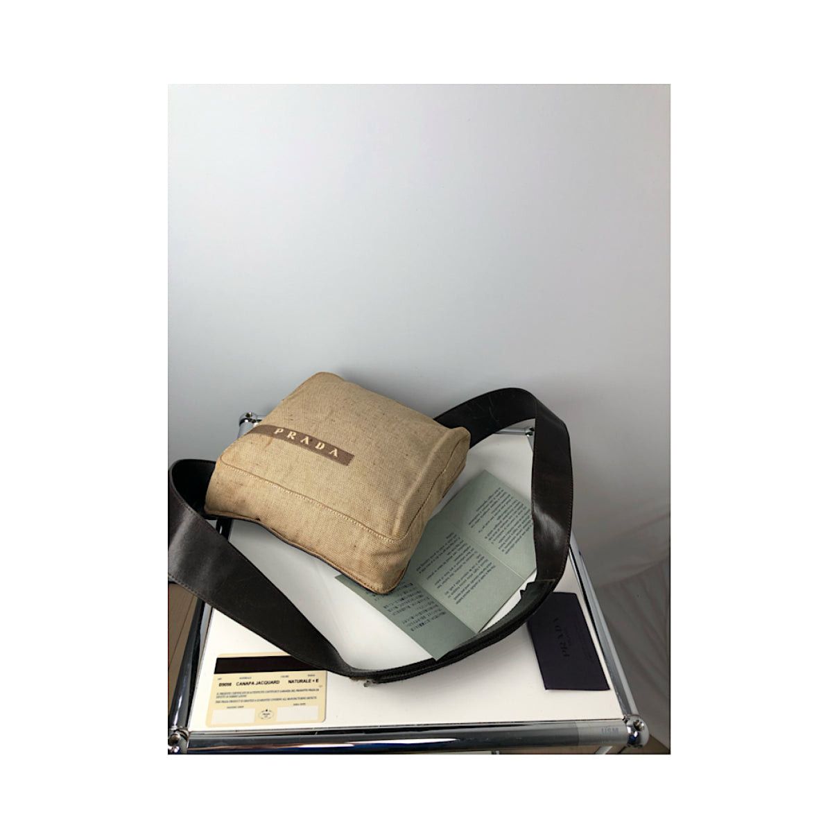 Prada Beige Cotton Handbag Size ONE SIZE - 3 Thumbnail