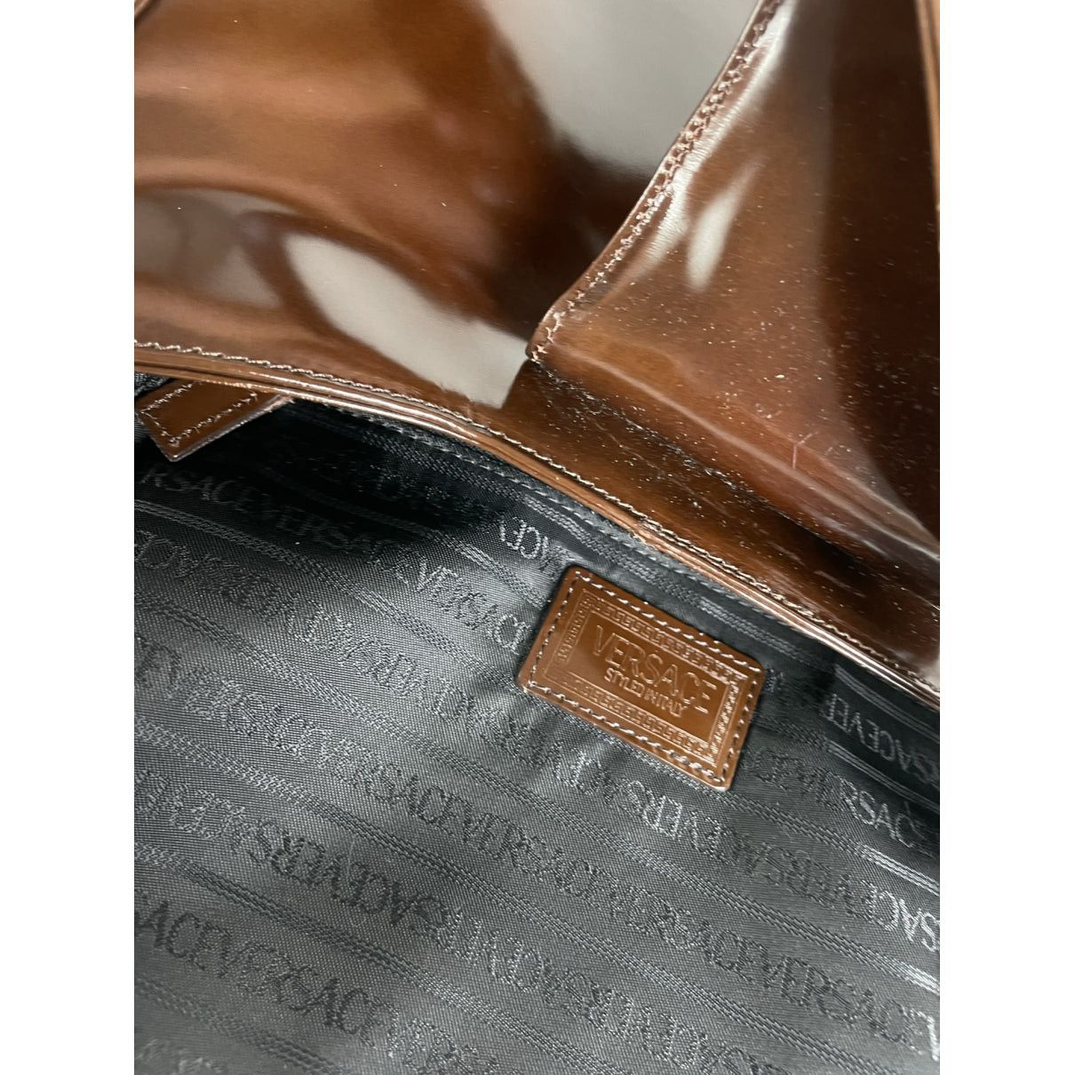 Versace Brown Patent Leather Handbag Size ONE SIZE - 4 Thumbnail