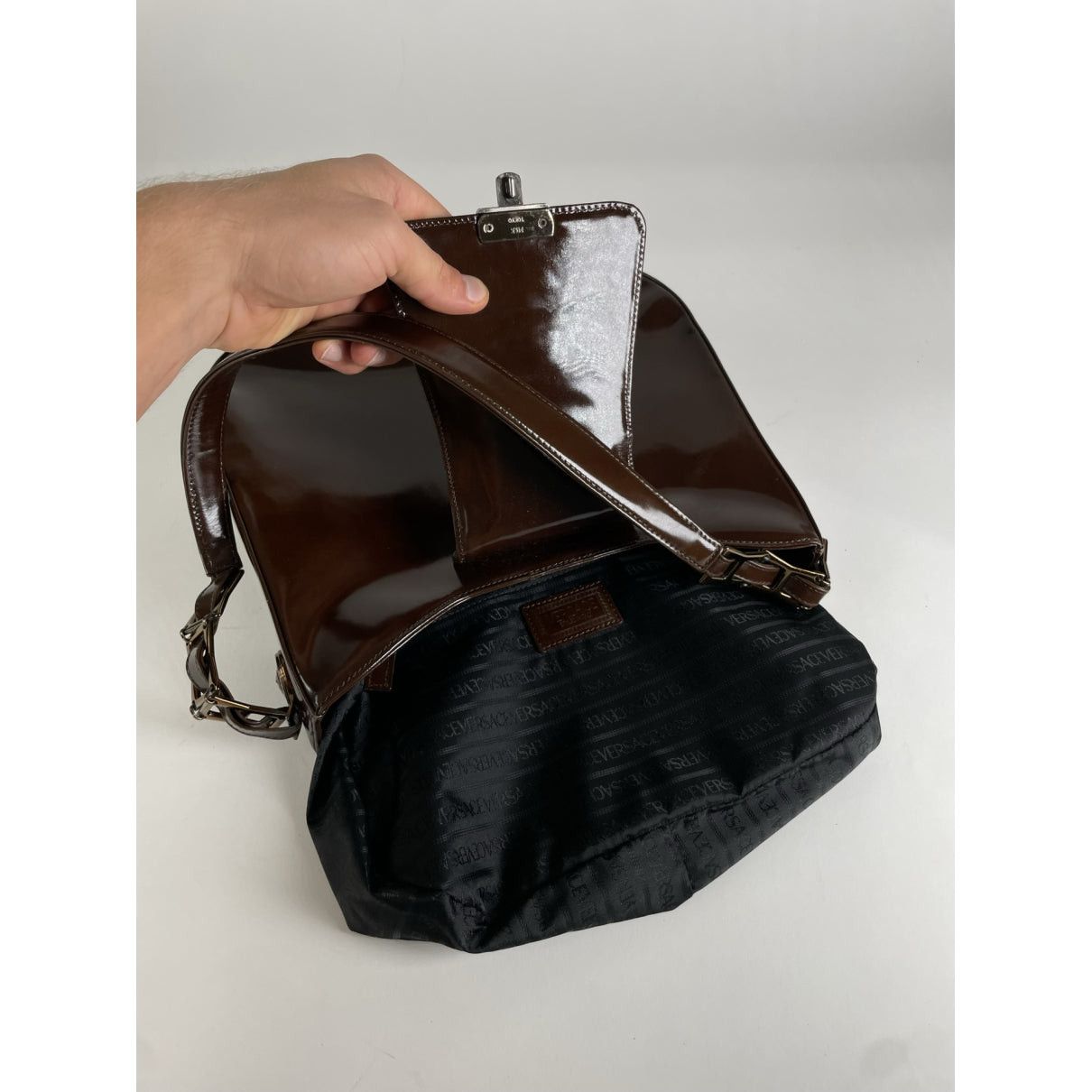 Versace Brown Patent Leather Handbag Size ONE SIZE - 3 Thumbnail