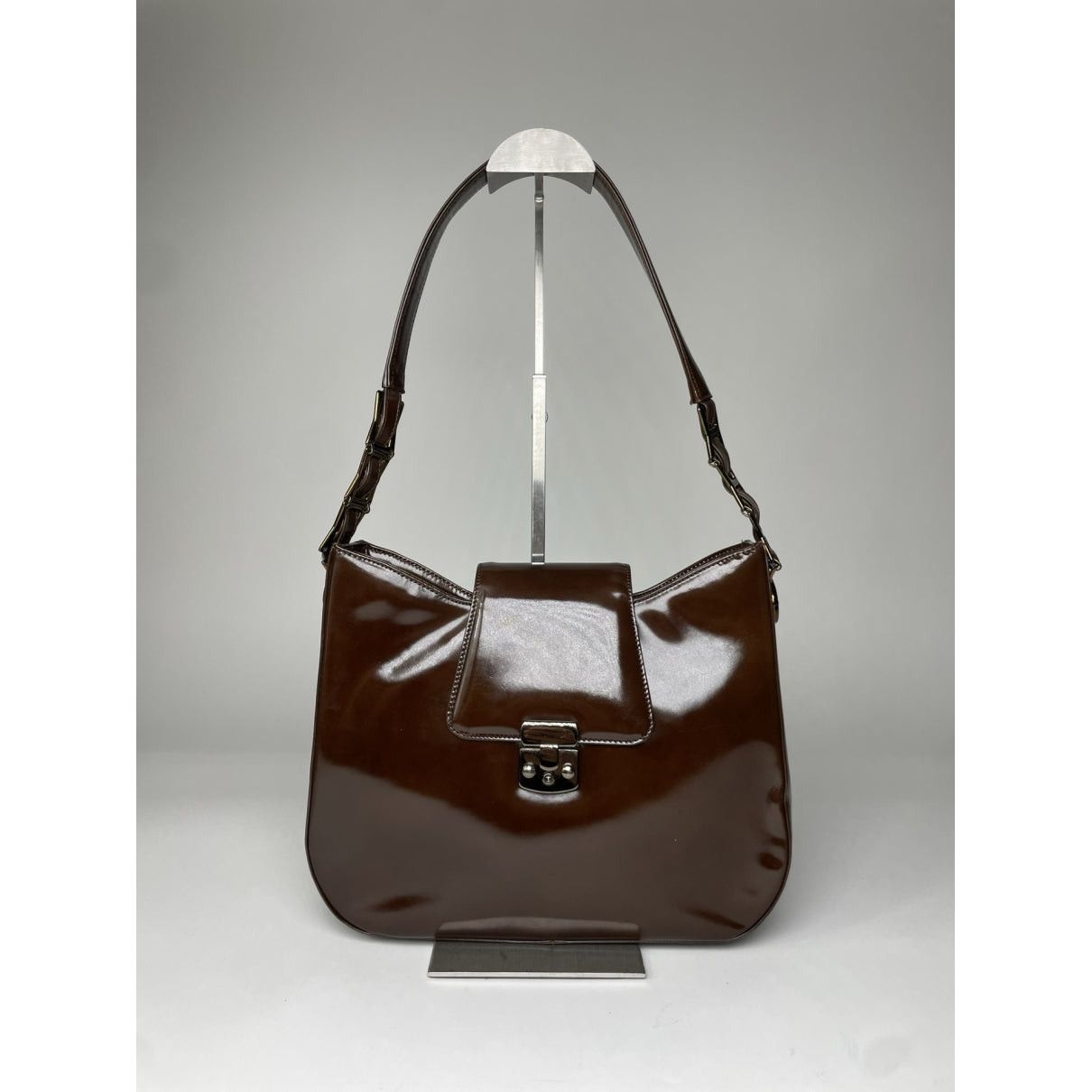 Versace Brown Patent Leather Handbag Size ONE SIZE - 5 Thumbnail