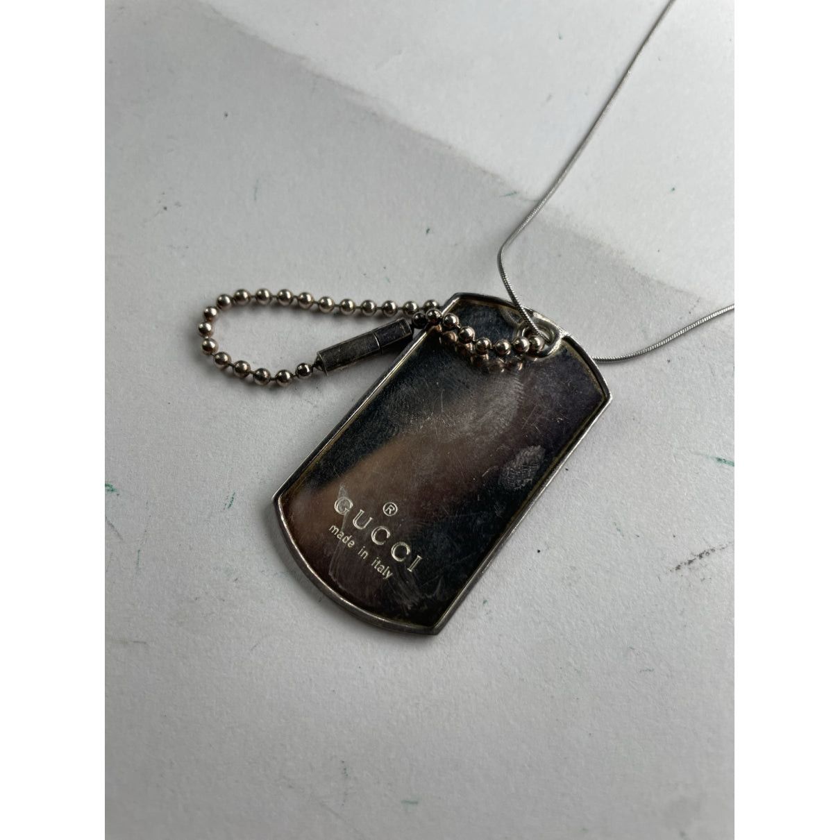 Gucci Dog Tag Silver Silver Necklace Size ONE SIZE - 2 Thumbnail
