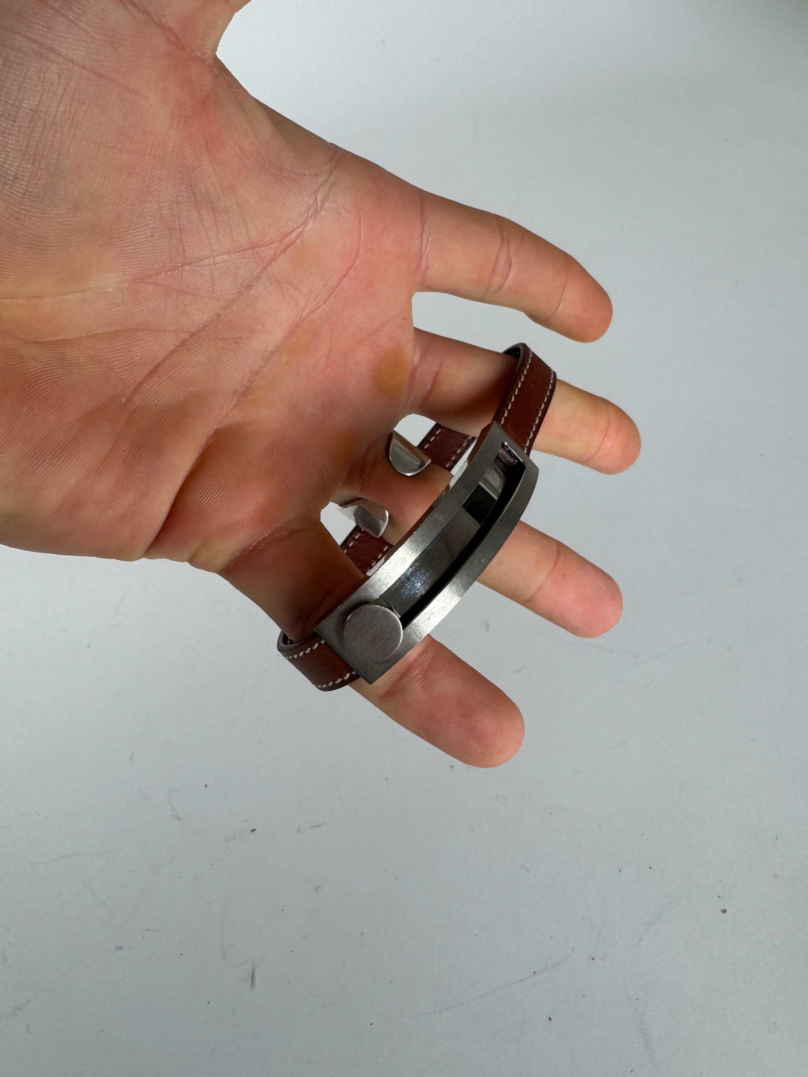 Other Vintage Hermes Paris Leather a bracelet silver brown Size ONE SIZE - 3 Thumbnail