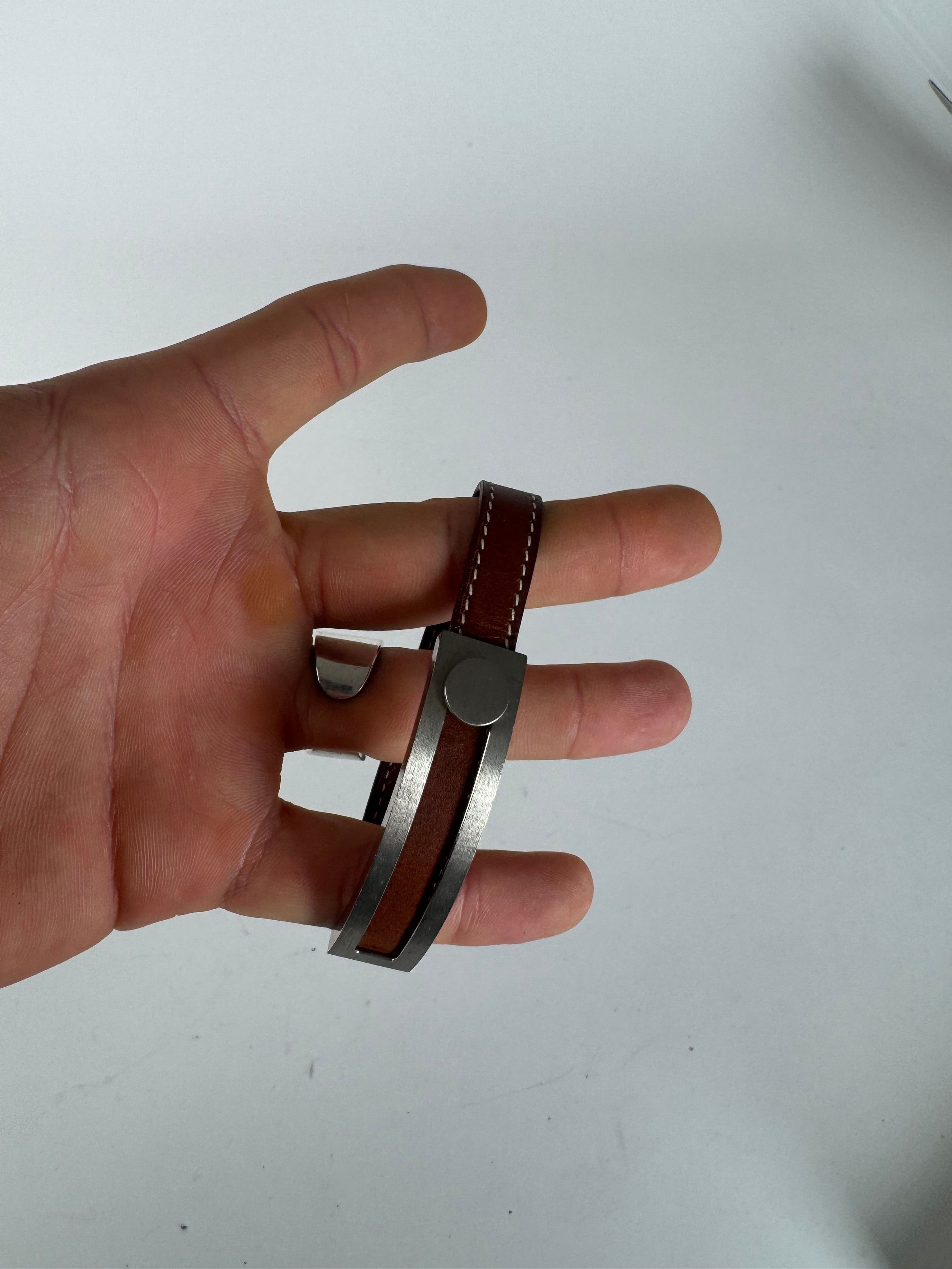 Other Vintage Hermes Paris Leather a bracelet silver brown Size ONE SIZE - 4 Thumbnail
