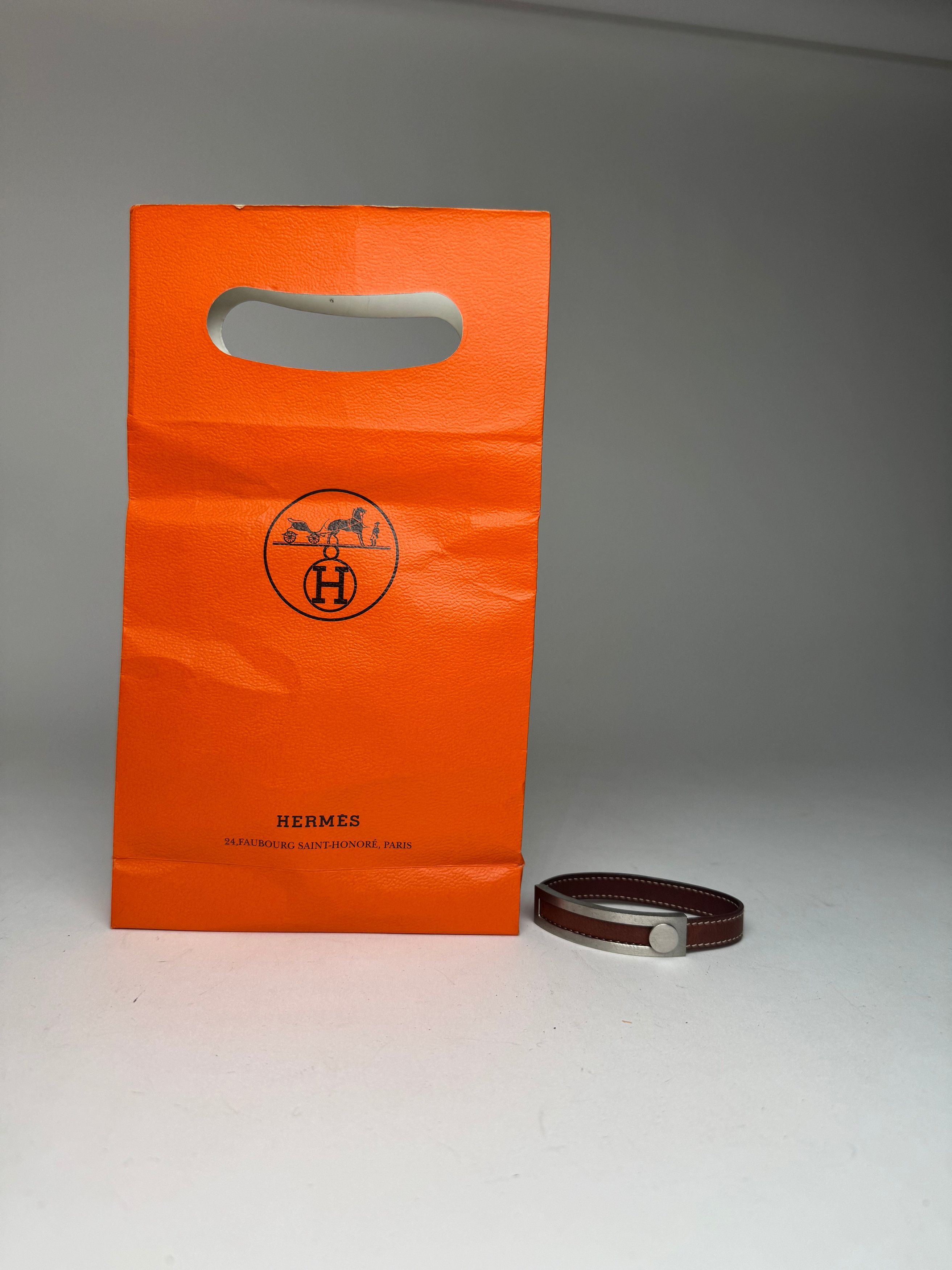 Other Vintage Hermes Paris Leather a bracelet silver brown Size ONE SIZE - 11 Thumbnail