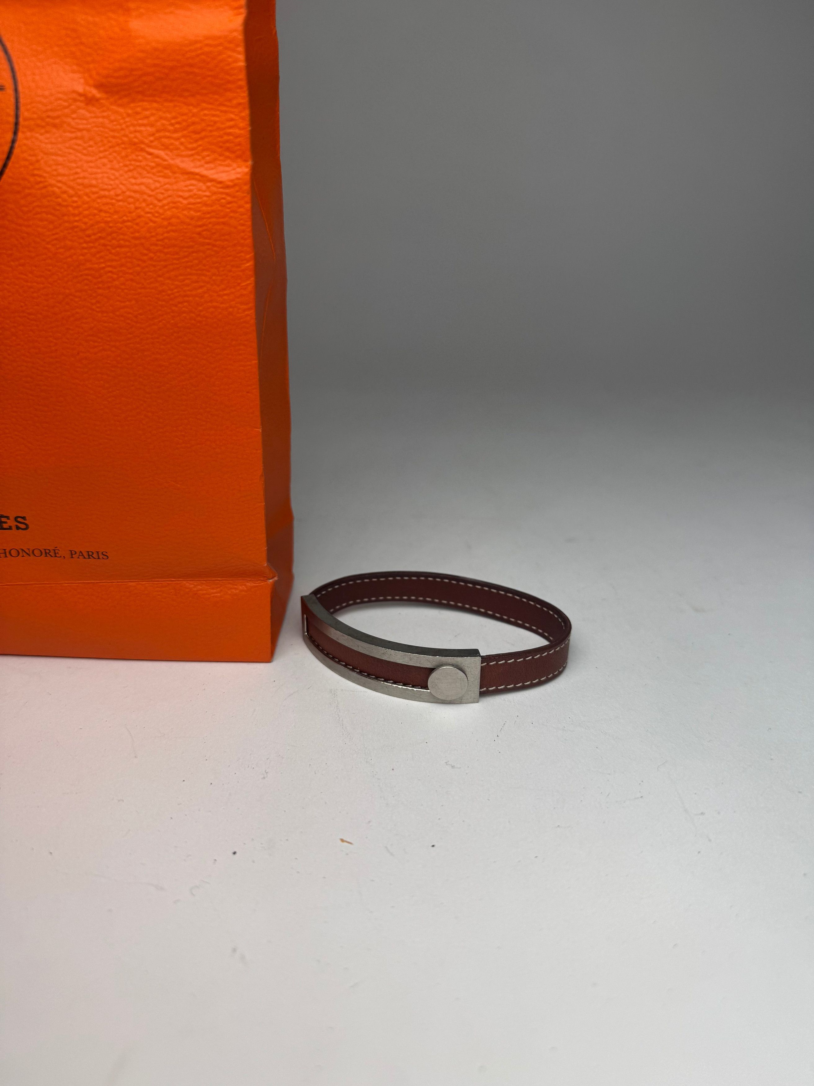 Other Vintage Hermes Paris Leather a bracelet silver brown Size ONE SIZE - 2 Thumbnail