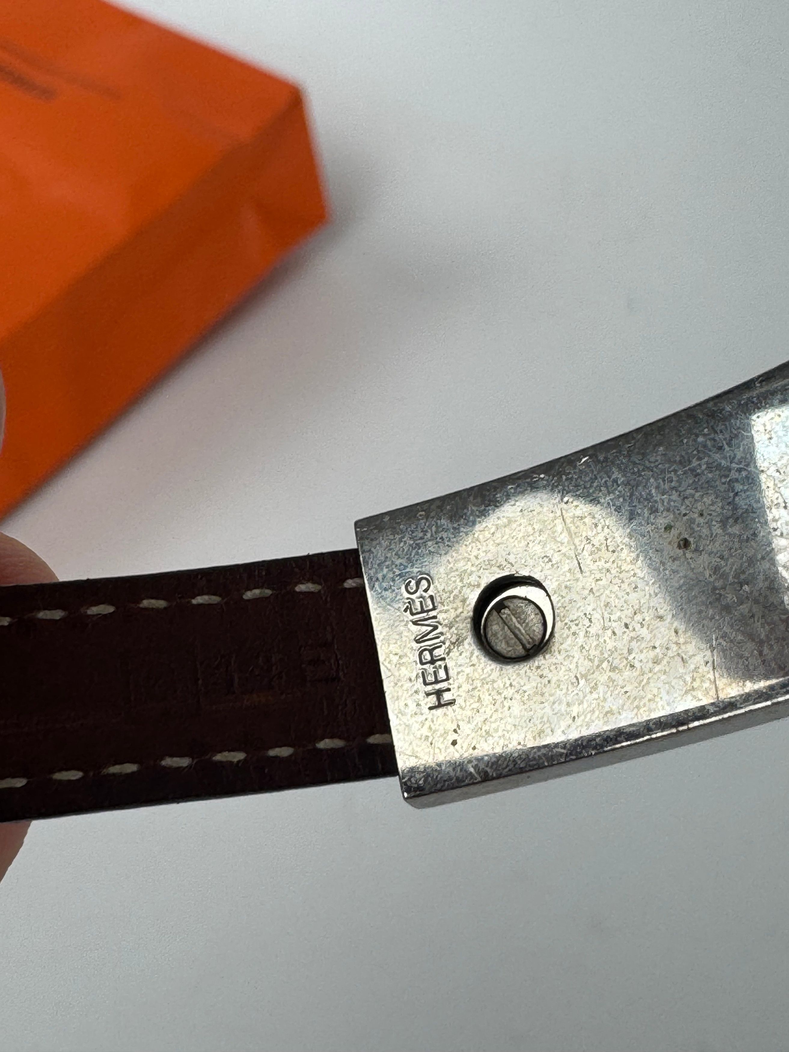 Other Vintage Hermes Paris Leather a bracelet silver brown Size ONE SIZE - 6 Thumbnail