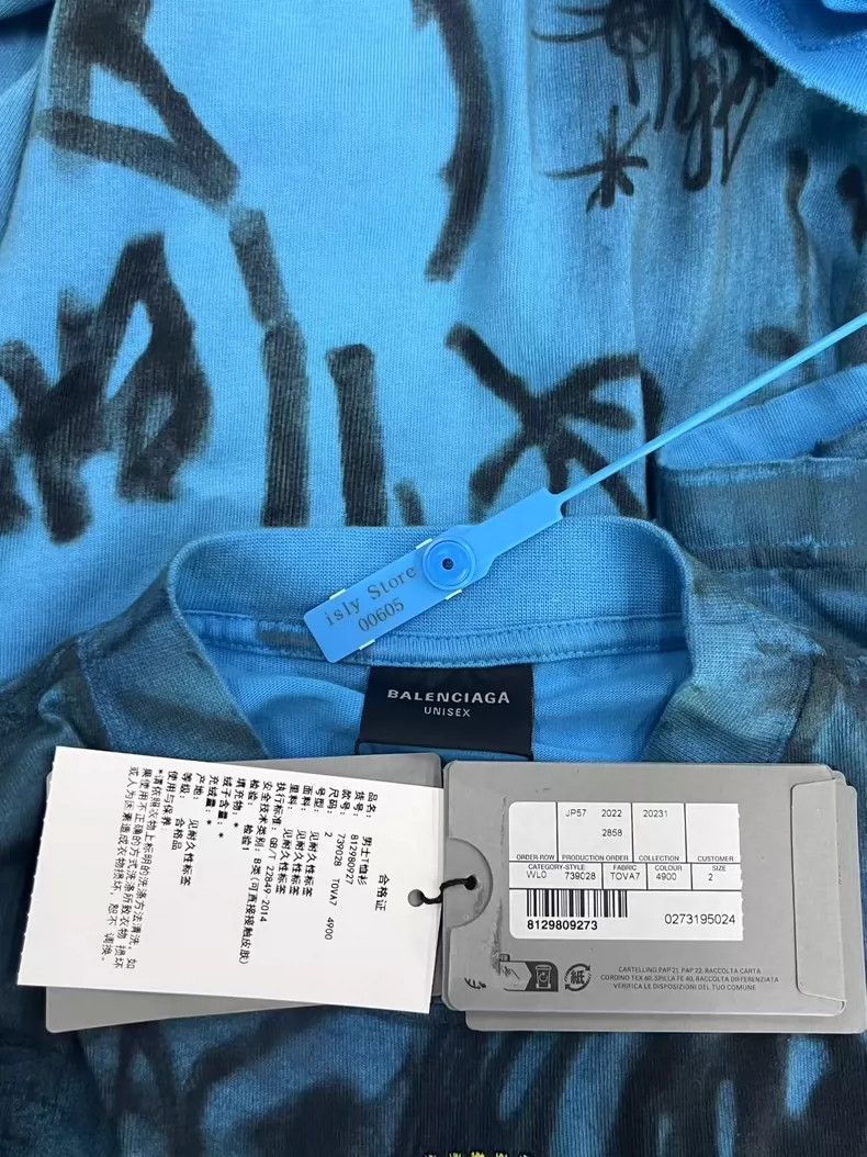 Balenciaga Balenciaga Blue Letter Print Short Sleeve T-Shirt - dmc Size US S / EU 44-46 / 1 - 4 Thumbnail