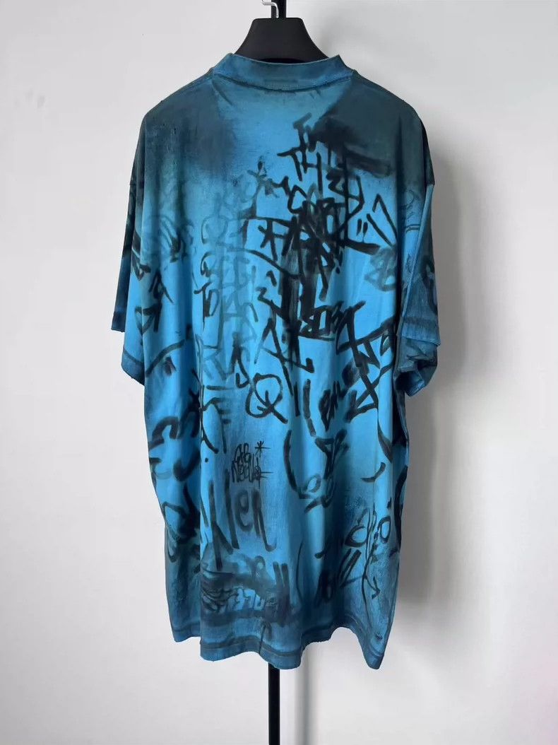 Balenciaga Balenciaga Blue Letter Print Short Sleeve T-Shirt - dmc Size US S / EU 44-46 / 1 - 2 Thumbnail