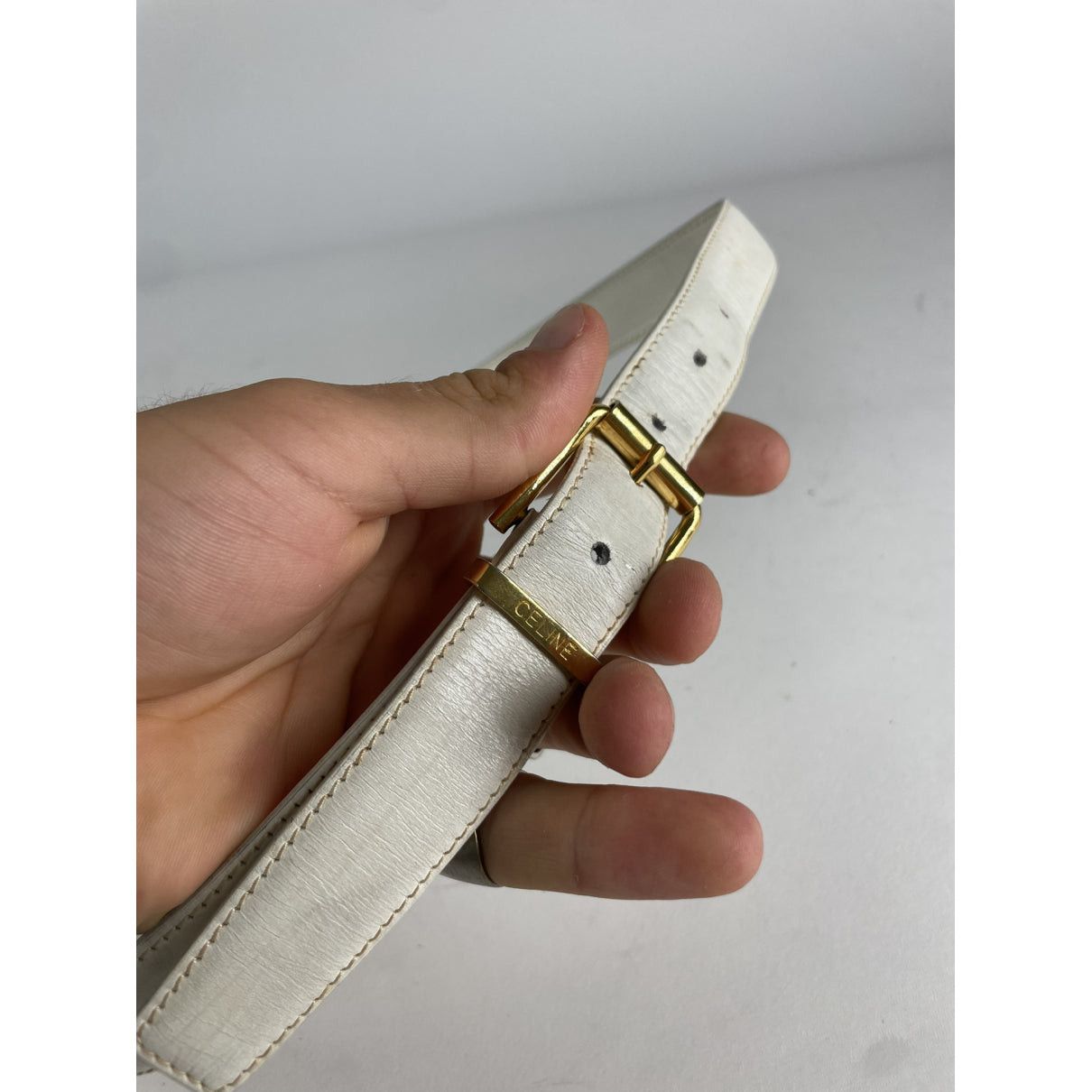 Celine Triomphe White Leather Belt | Grailed