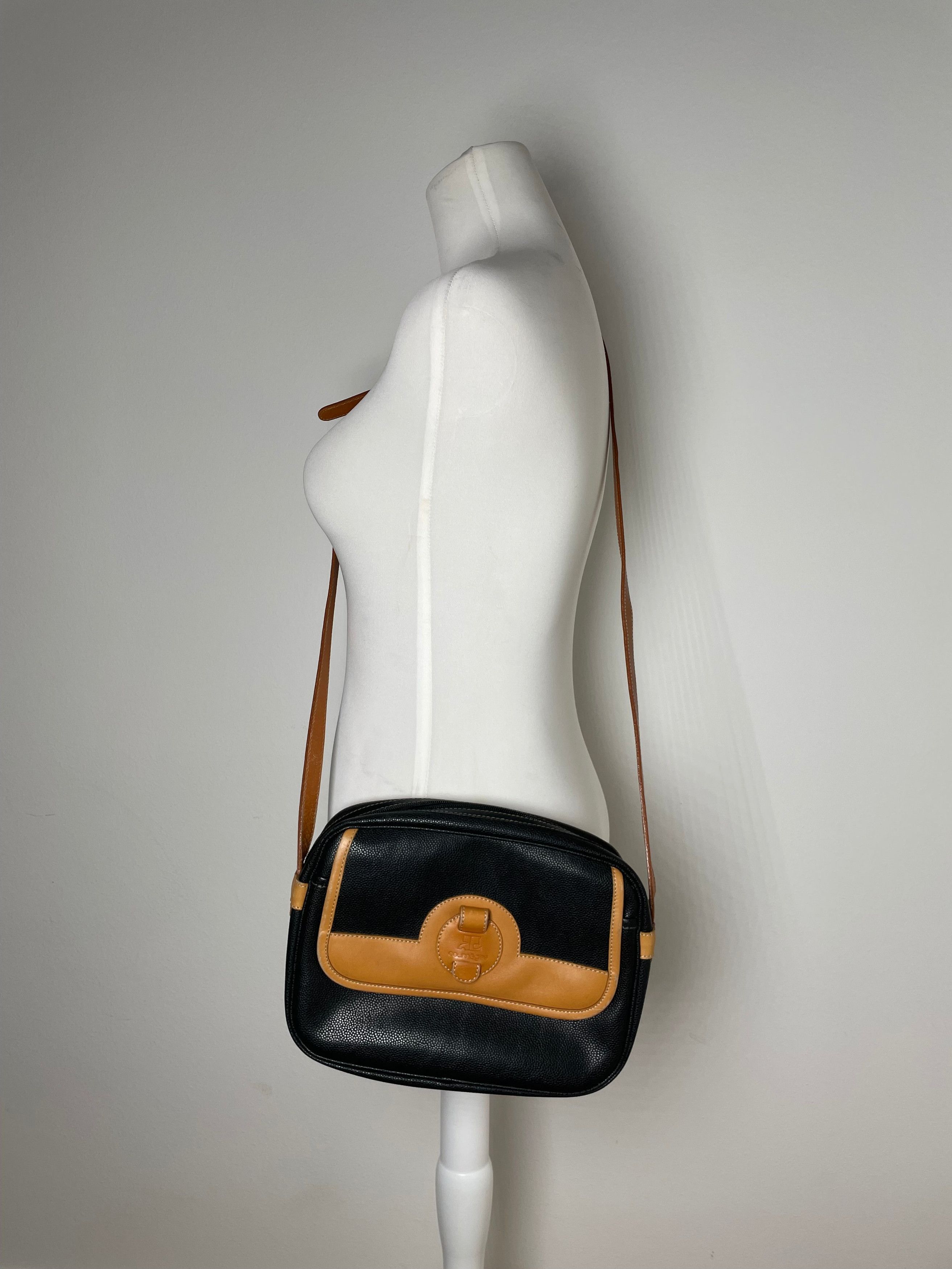 Courreges Vintage Paris Leather Crossbody Bag Black Brown Size ONE SIZE - 14 Thumbnail