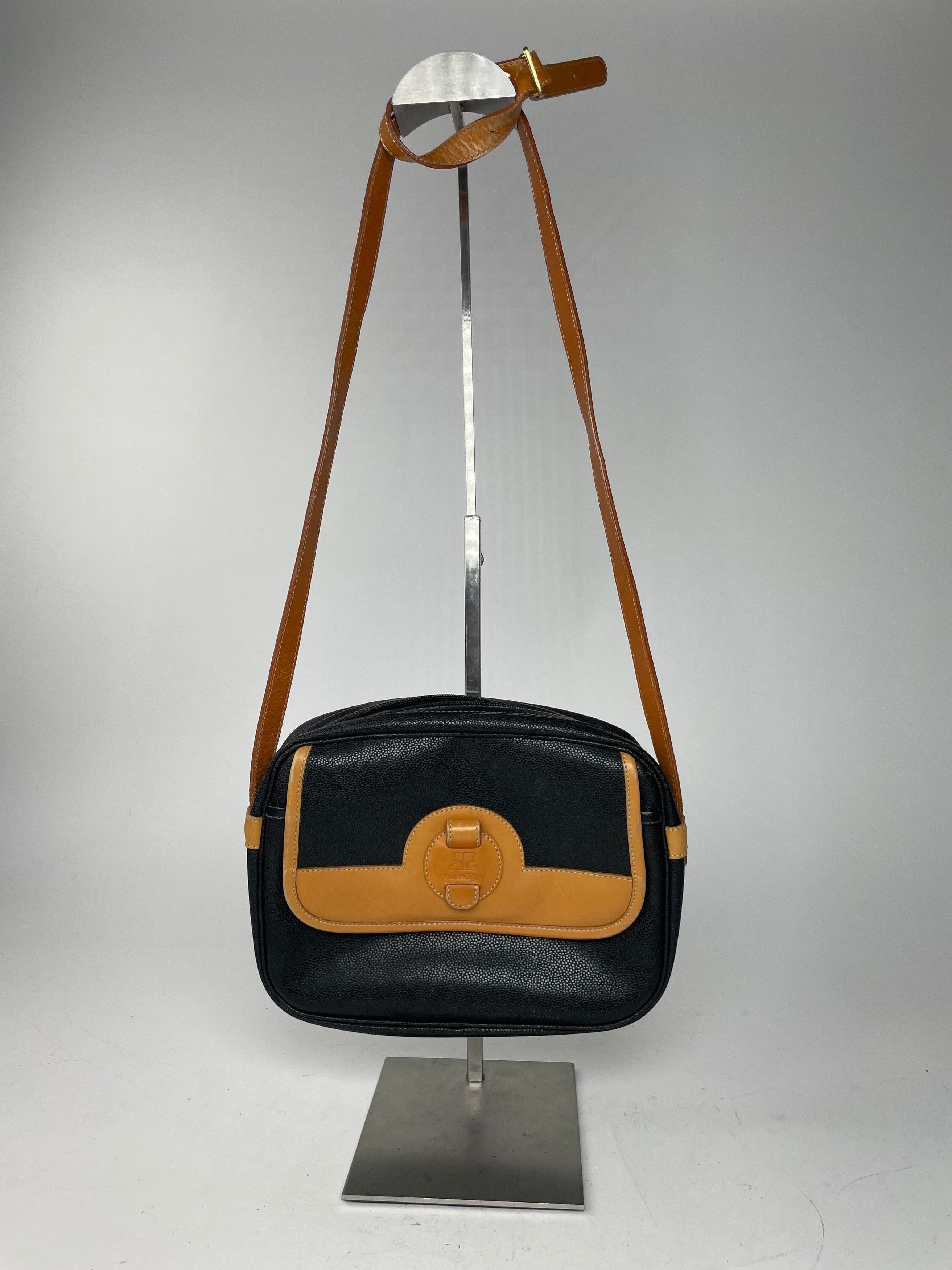 Courreges Vintage Paris Leather Crossbody Bag Black Brown Size ONE SIZE - 7 Thumbnail