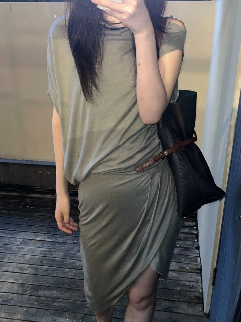 Helmut Lang Helmut Lang Asymmetric Grayish Green Dress - dmc Size US 30 / EU 46 - 5 Thumbnail