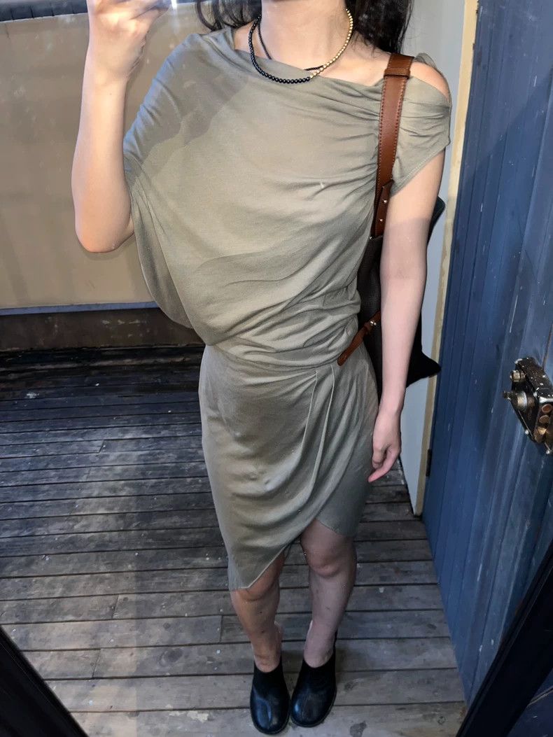 Helmut Lang Helmut Lang Asymmetric Grayish Green Dress - dmc Size US 30 / EU 46 - 4 Thumbnail
