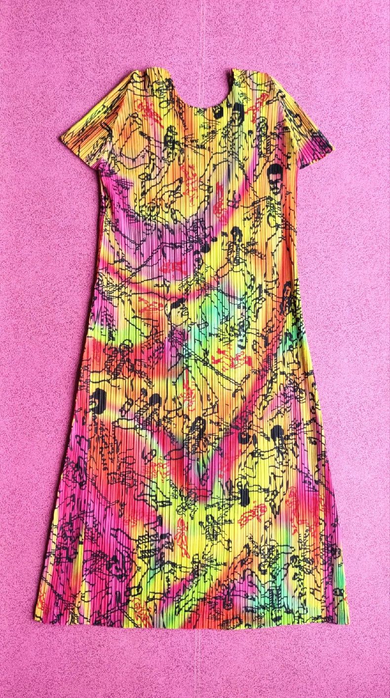 Issey Miyake Issey Miyake Pleated Rainbow Print Dress - dmc Size US 30 / EU 46 - 2 Thumbnail