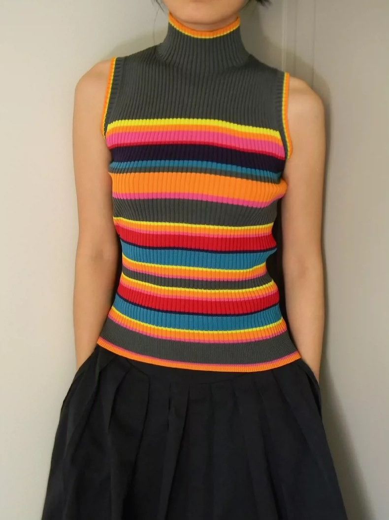 Issey Miyake Issey Miyake Vintage Rainbow Stripe Knit Top - dmc Size US M / EU 48-50 / 2 - 3 Thumbnail