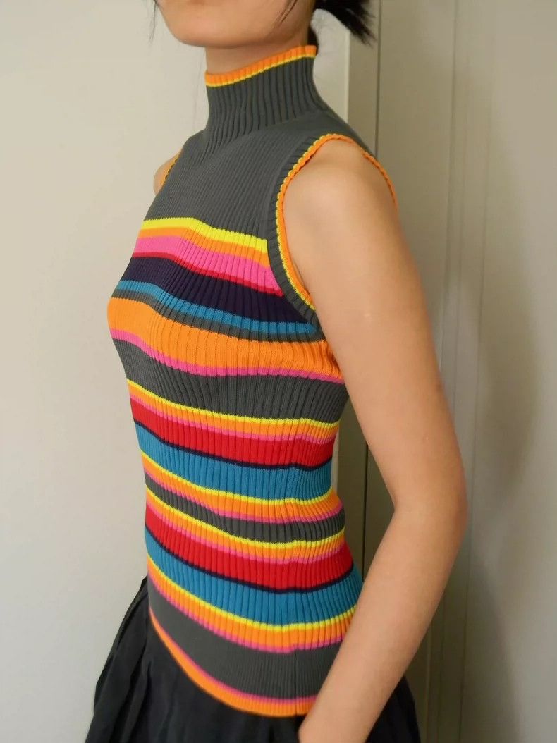Issey Miyake Issey Miyake Vintage Rainbow Stripe Knit Top - dmc Size US M / EU 48-50 / 2 - 4 Thumbnail