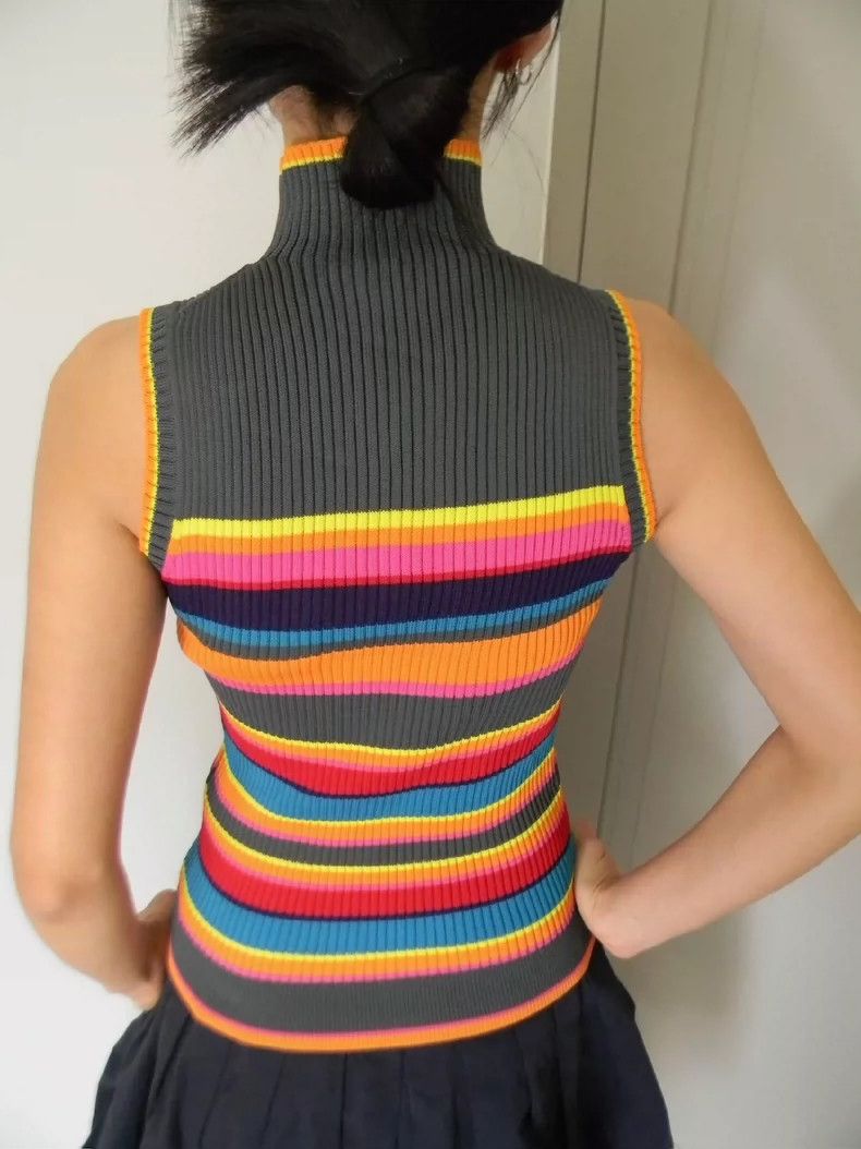 Issey Miyake Issey Miyake Vintage Rainbow Stripe Knit Top - dmc Size US M / EU 48-50 / 2 - 6 Thumbnail