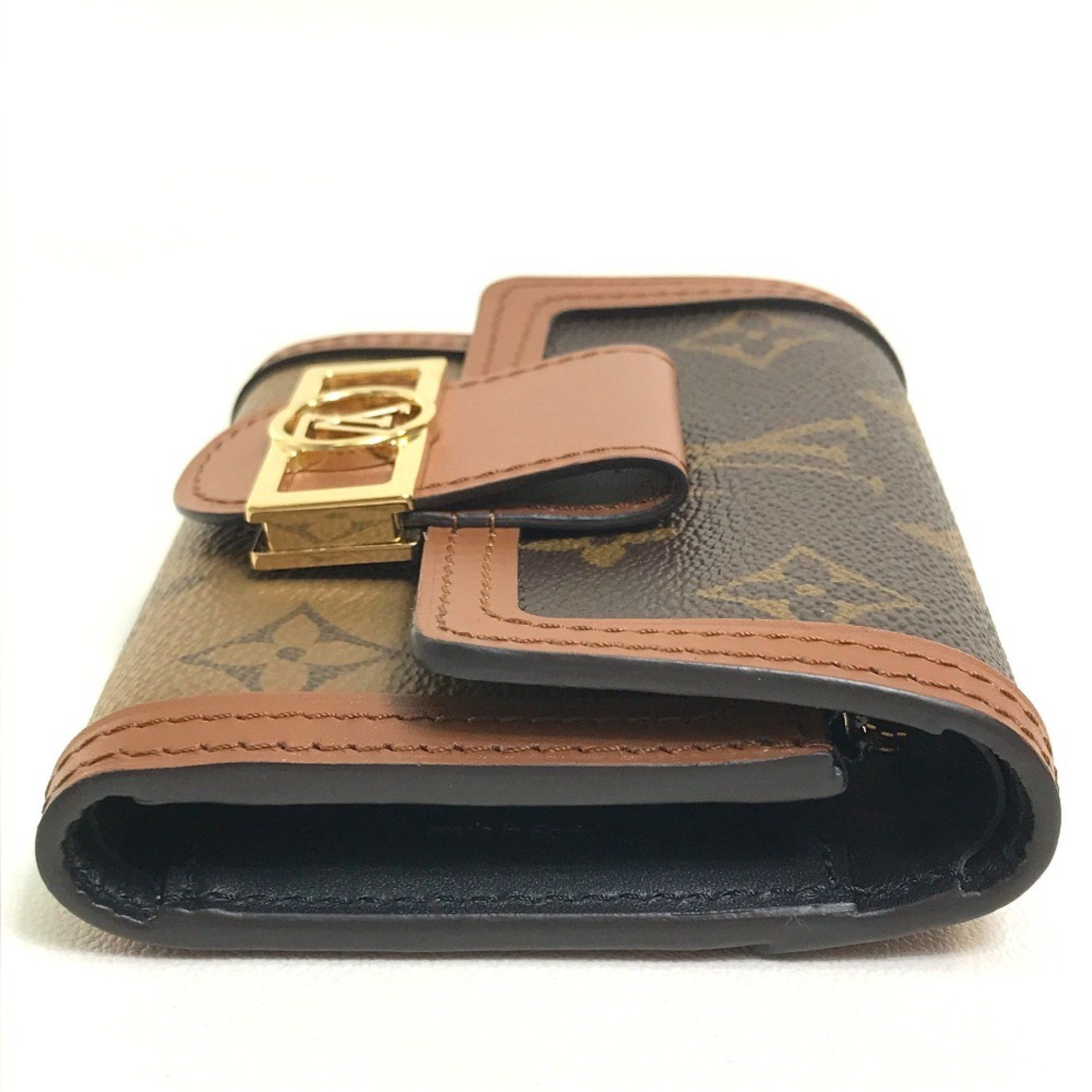 Louis Vuitton LOUIS VUITTON M68725 Monogram Reverse Portefeuille Dauphine Compact Trifold Wallet in Canvas, Brown, Women's Size ONE SIZE - 3 Thumbnail