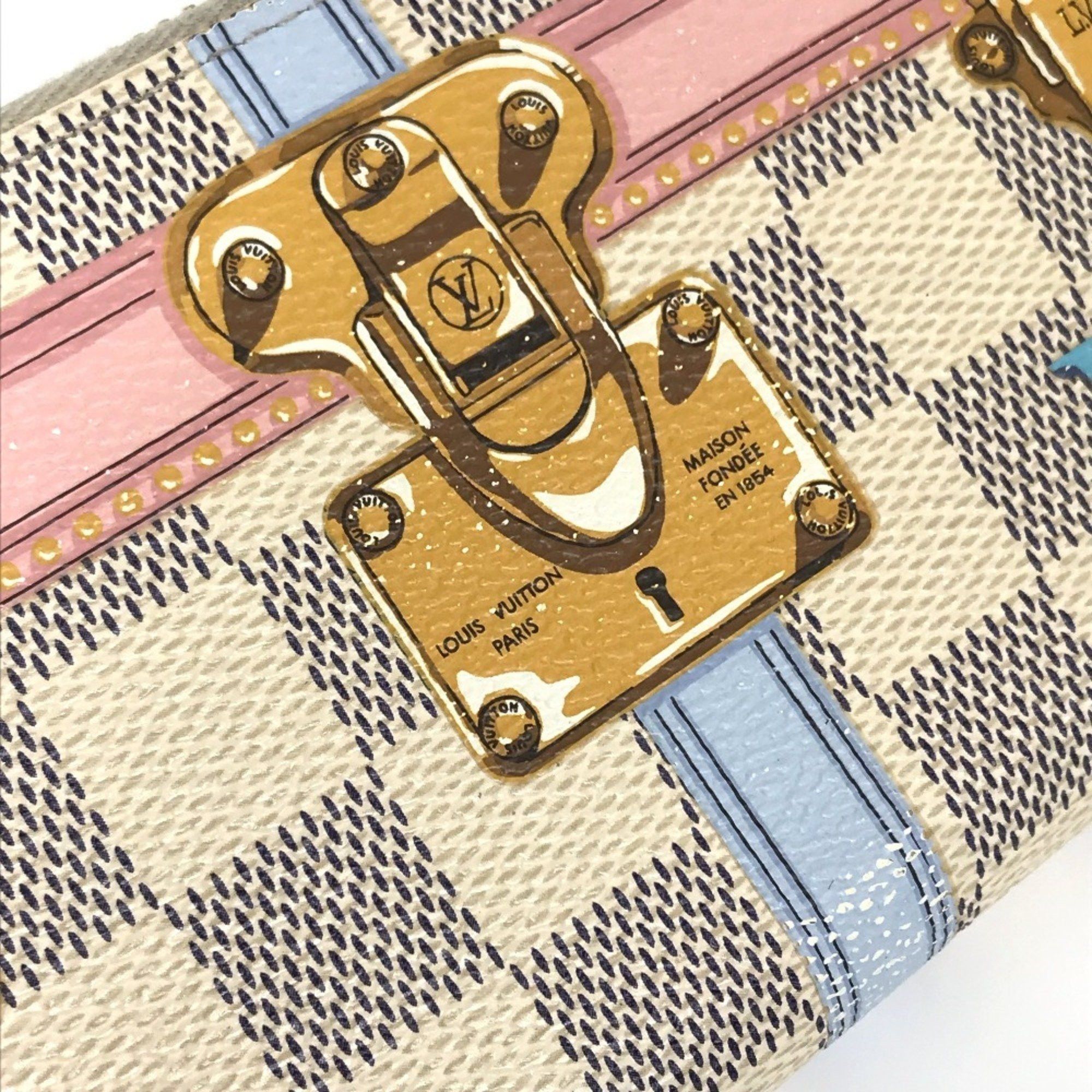 Louis Vuitton LOUIS VUITTON N60109 Damier Azur Summer Trunk Collection Portefeuille Clemence Long Wallet in Canvas, Women's, White Size ONE SIZE - 5 Thumbnail